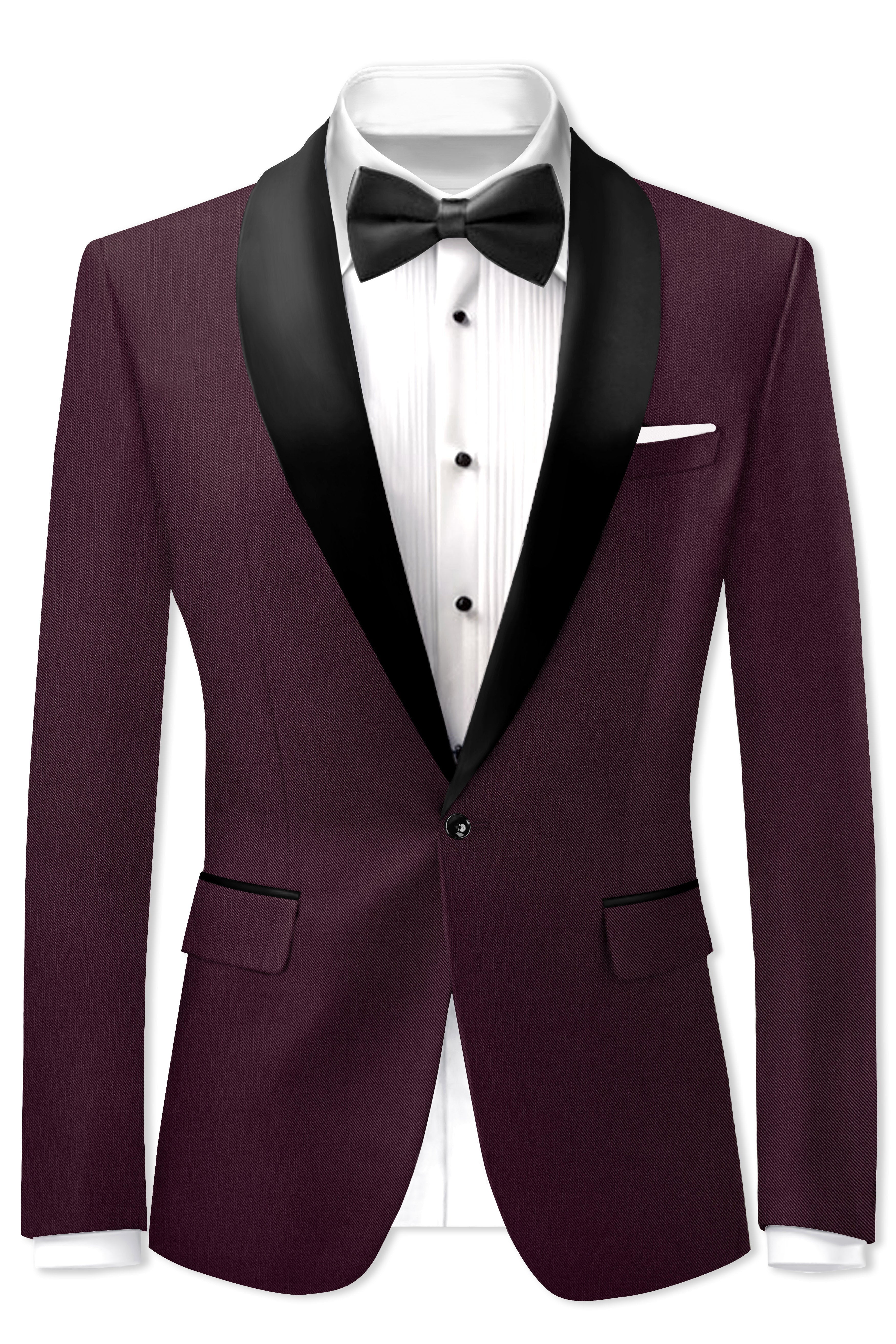 Merlot-Bistre Wine Maroon Wool Rich Tuxedo Slight Stretch Blazer