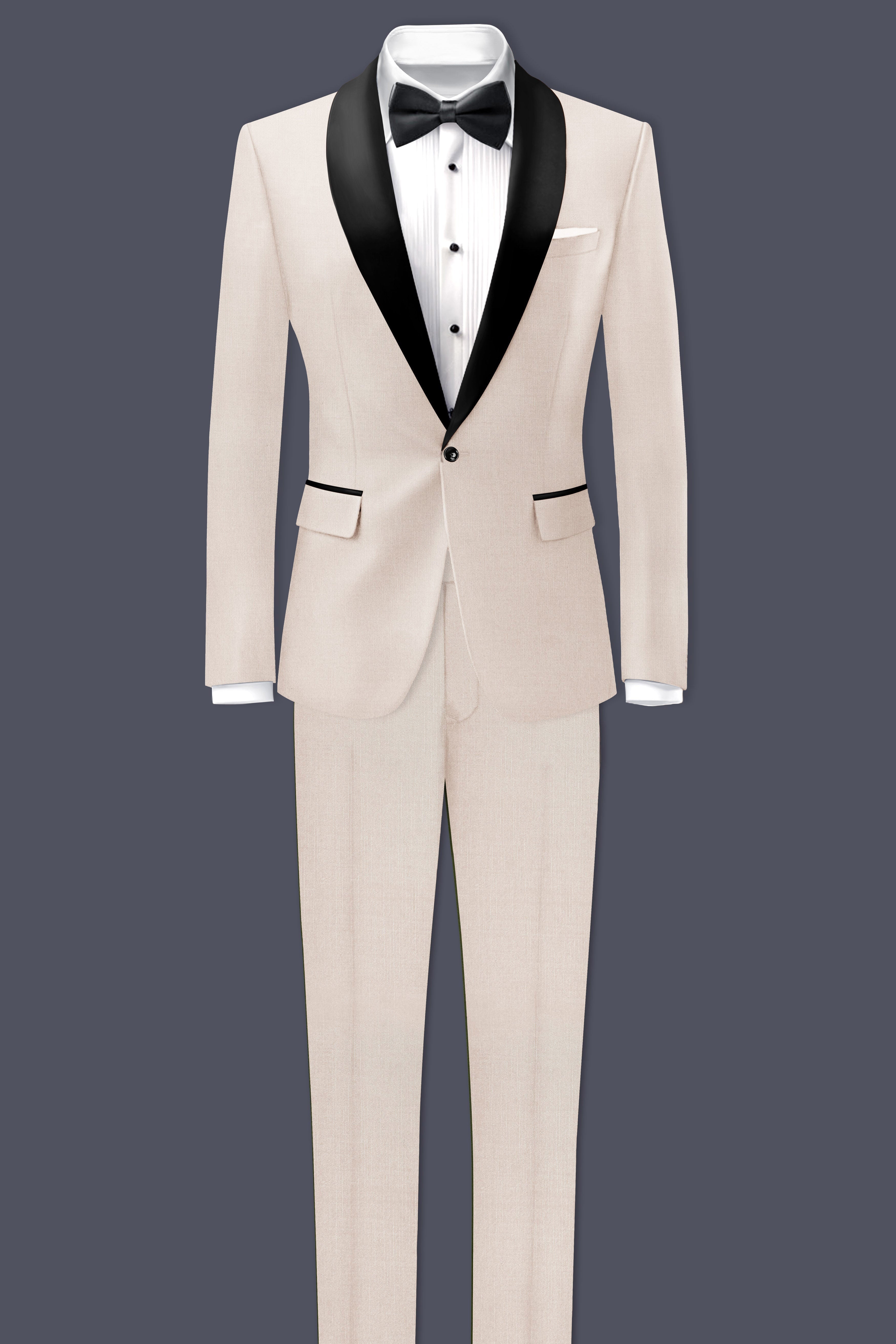 Biscotti-Parchment Cream Wool Rich Tuxedo Slight Stretch Blazer