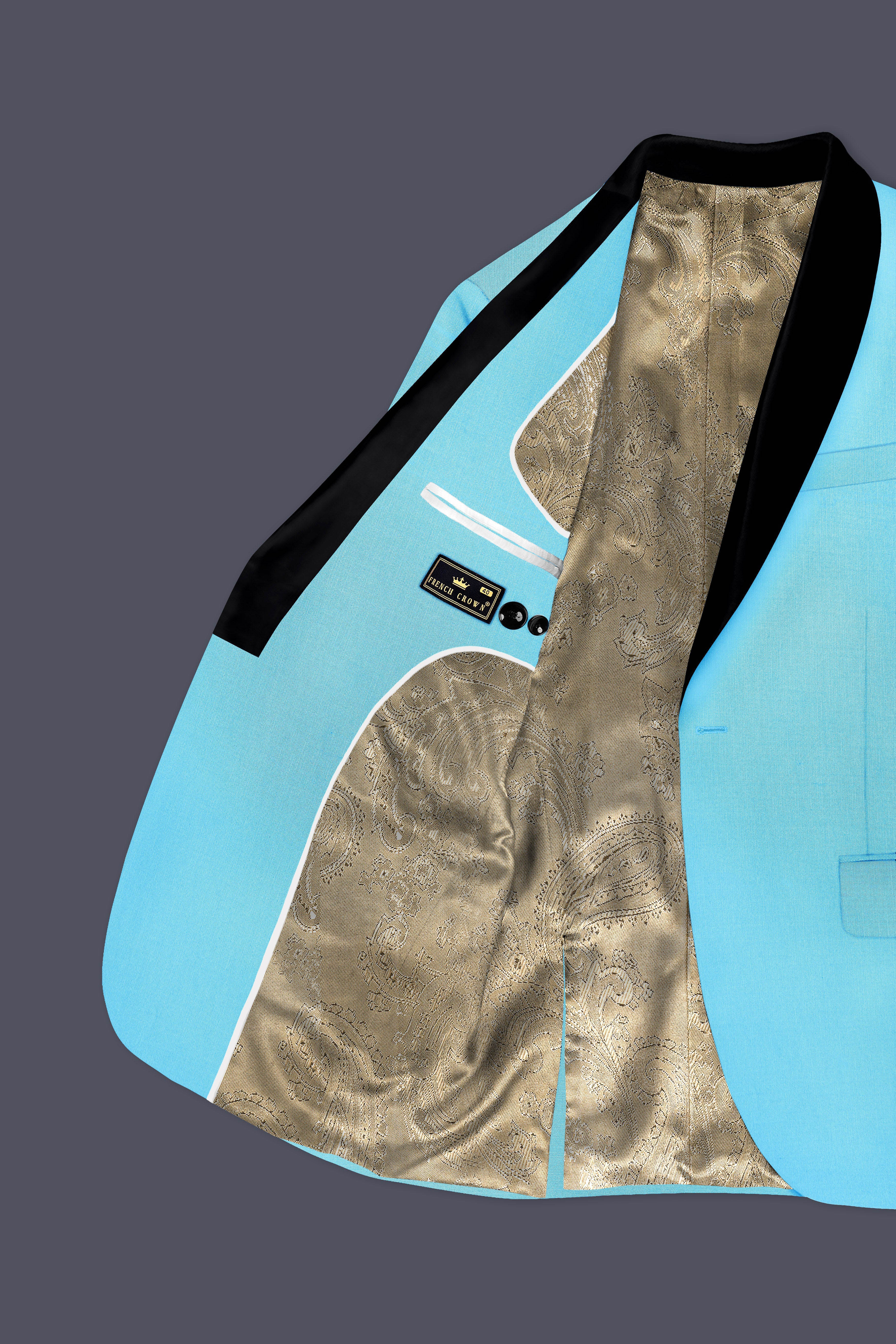 Iceland-Aquamarine Blue Wool Richa Tuxedo Slight Stretch Blazer