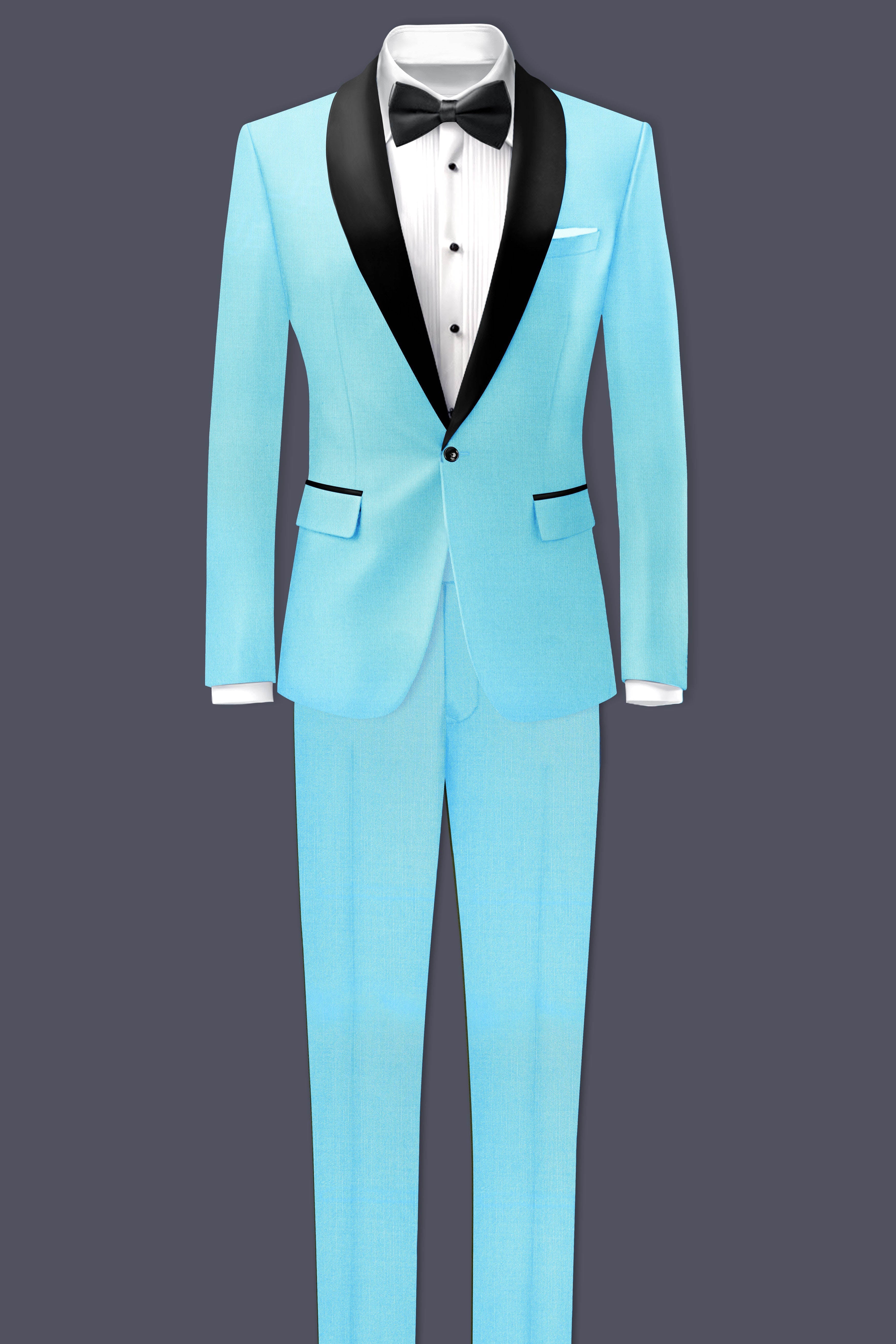Iceland-Aquamarine Blue Wool Richa Tuxedo Slight Stretch Blazer