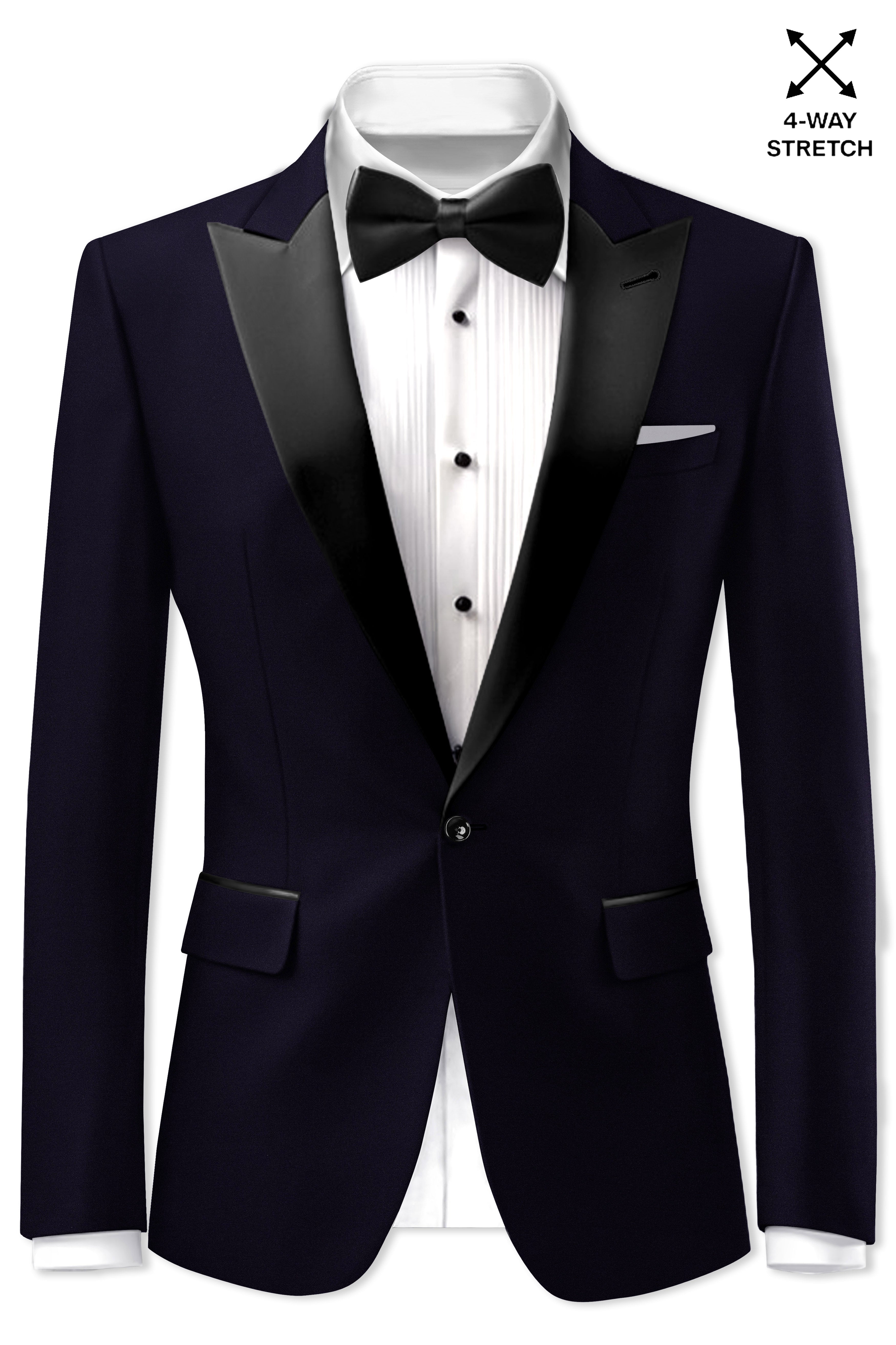 Vistaro-Korean Blue (The Best Blue We Have) 4-Way Stretch Wrinkle-Free Wool Rich Peak Lapel Tuxedo Slight Stretch Blazer