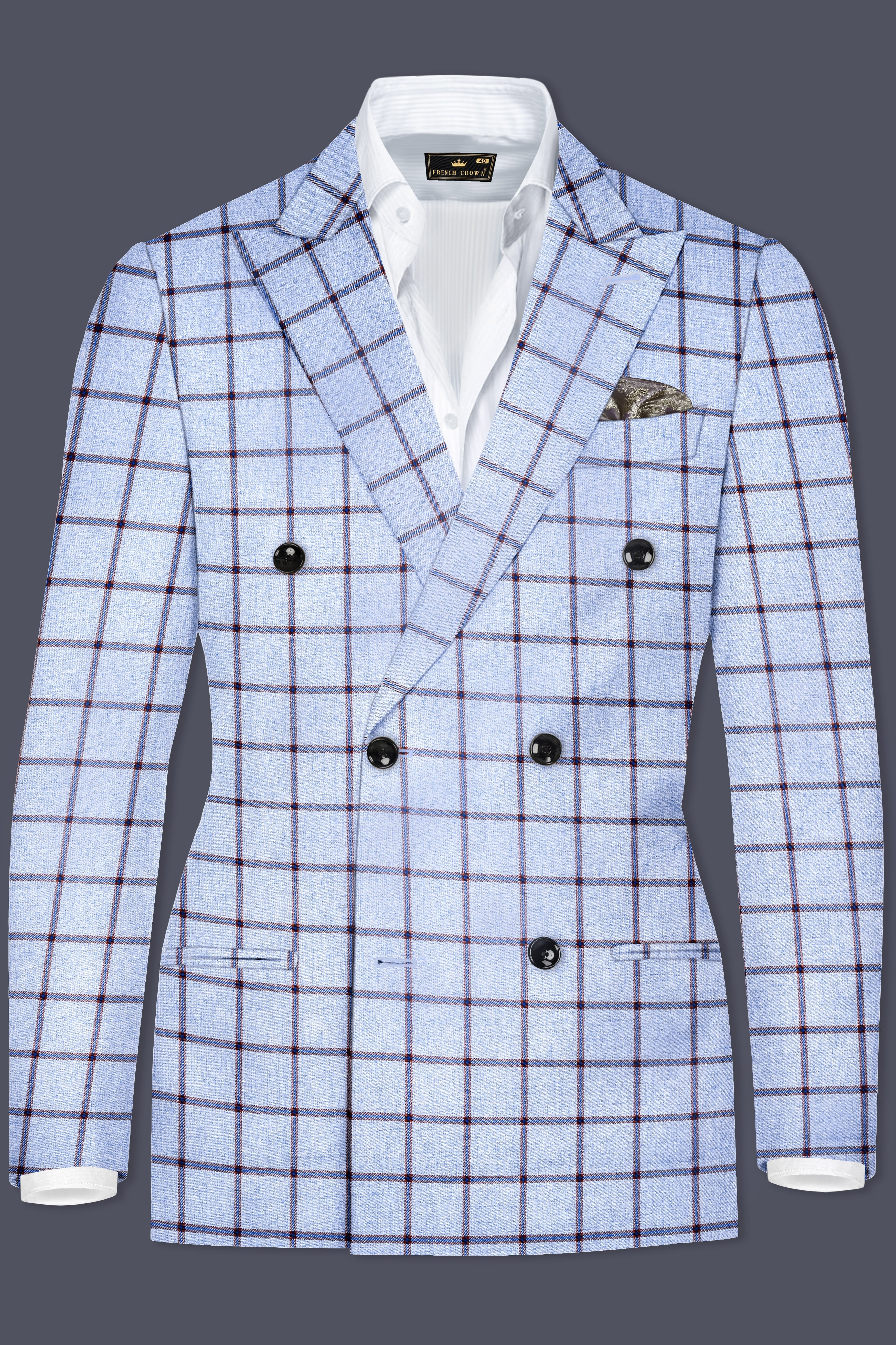 Mistrel-Spun Pearl Gray Windows Wool Rich Double Breasted Blazer