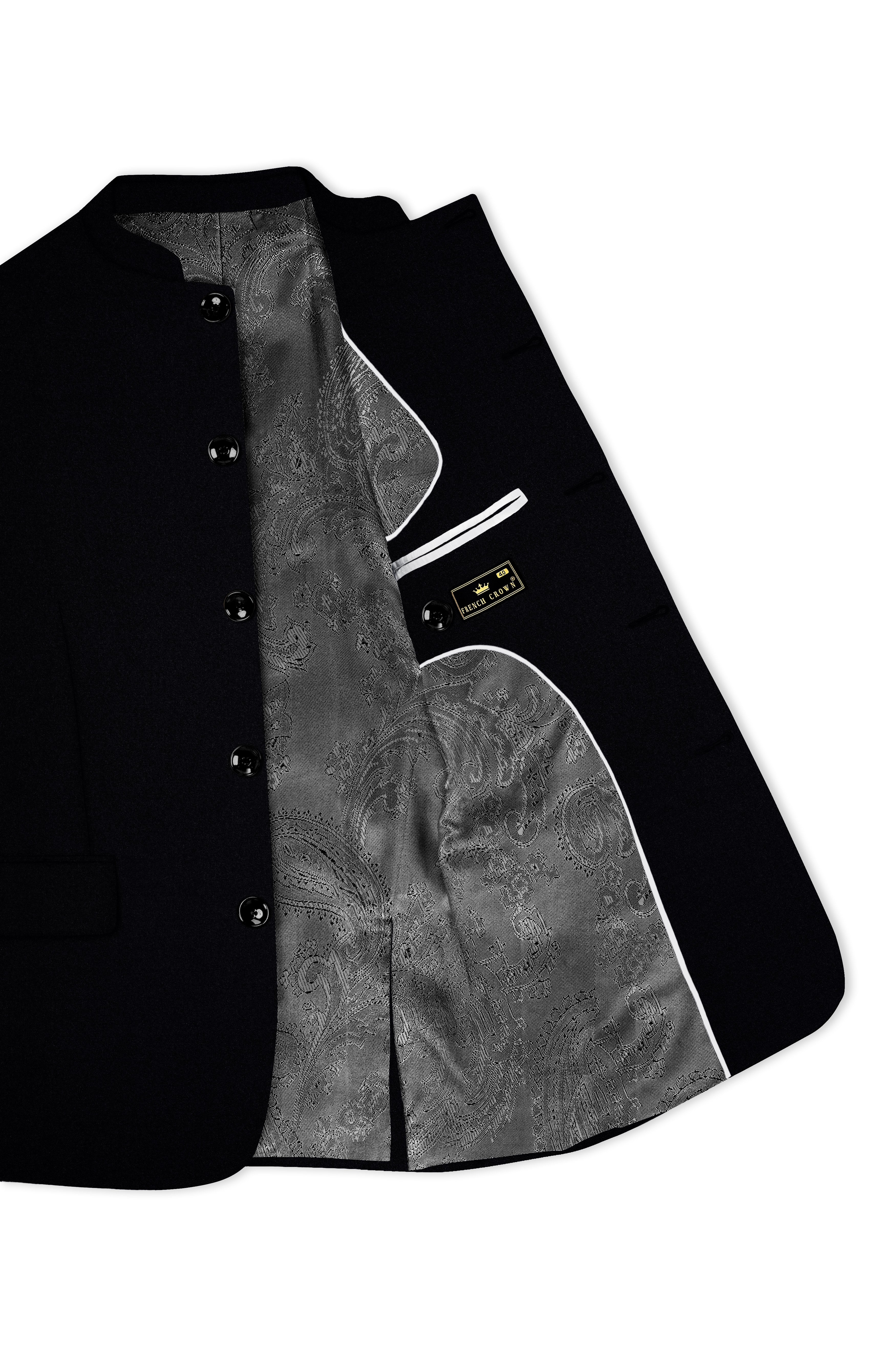 Noirex-Korean Black (The Best Black We Have) Wool Rich Bandhgala Stretchable traveler Blazer