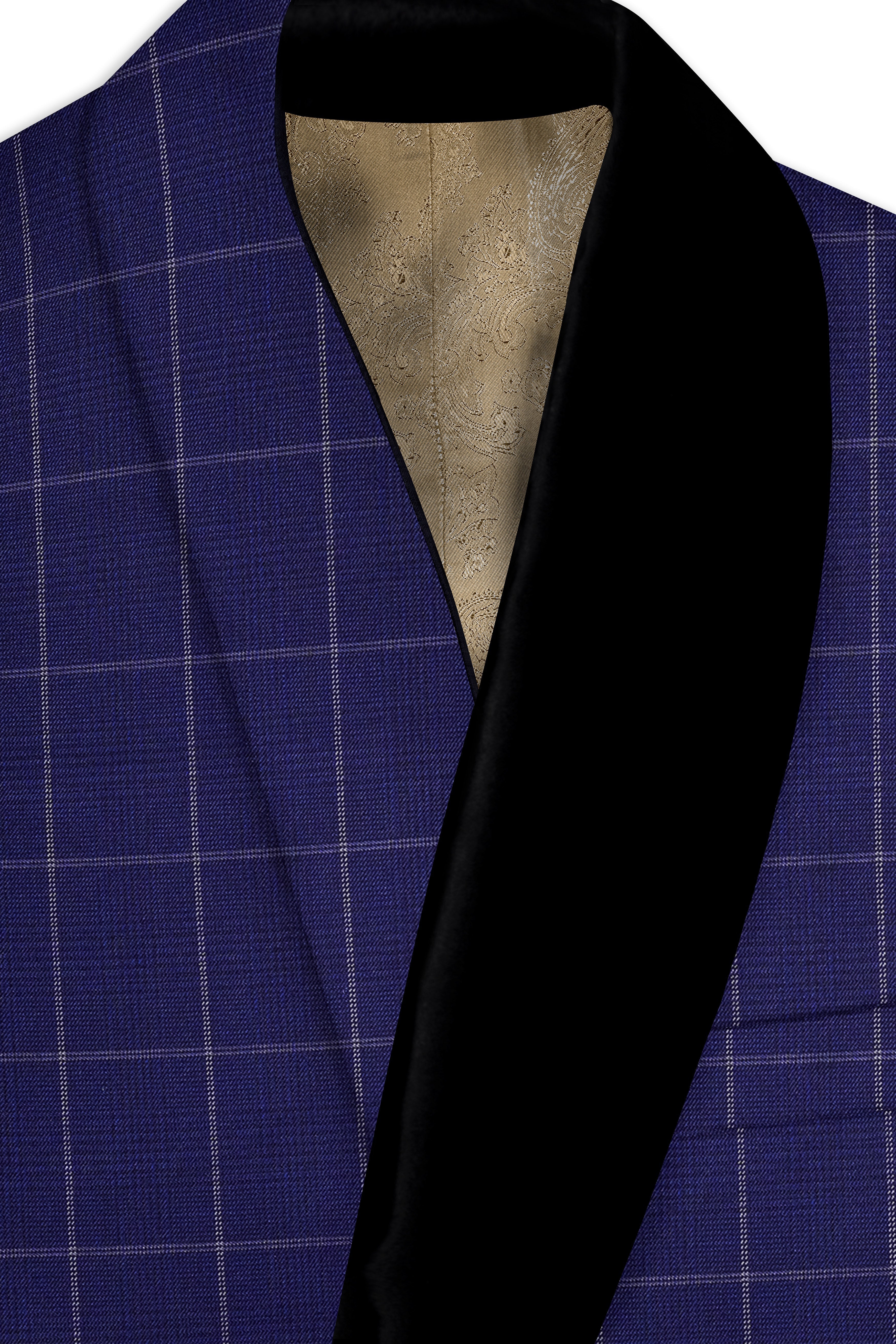 Noctex-Rhino Blue Windowpane Wool Rich Tuxedo Blazer
