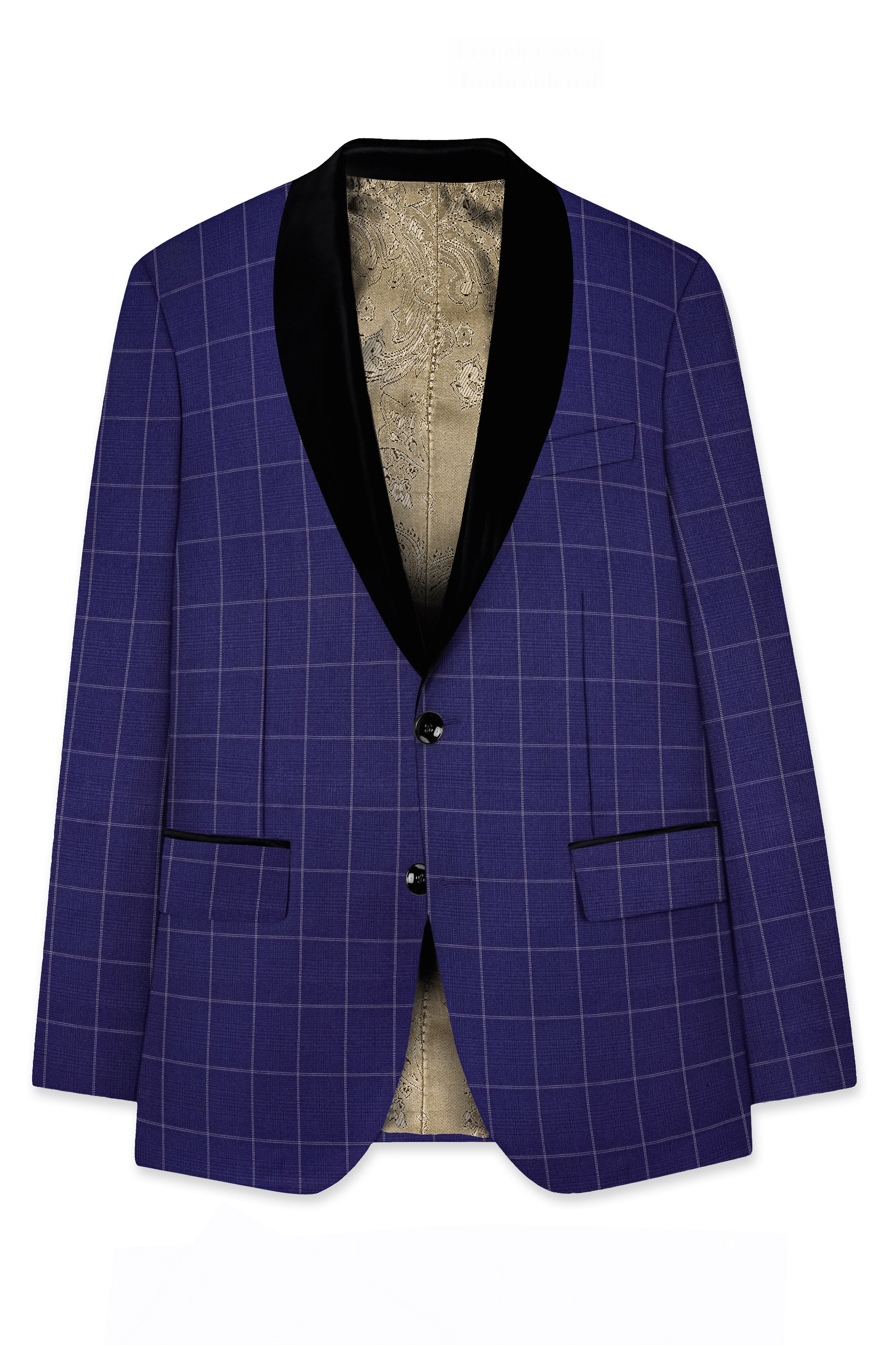 Noctex-Rhino Blue Windowpane Wool Rich Tuxedo Blazer