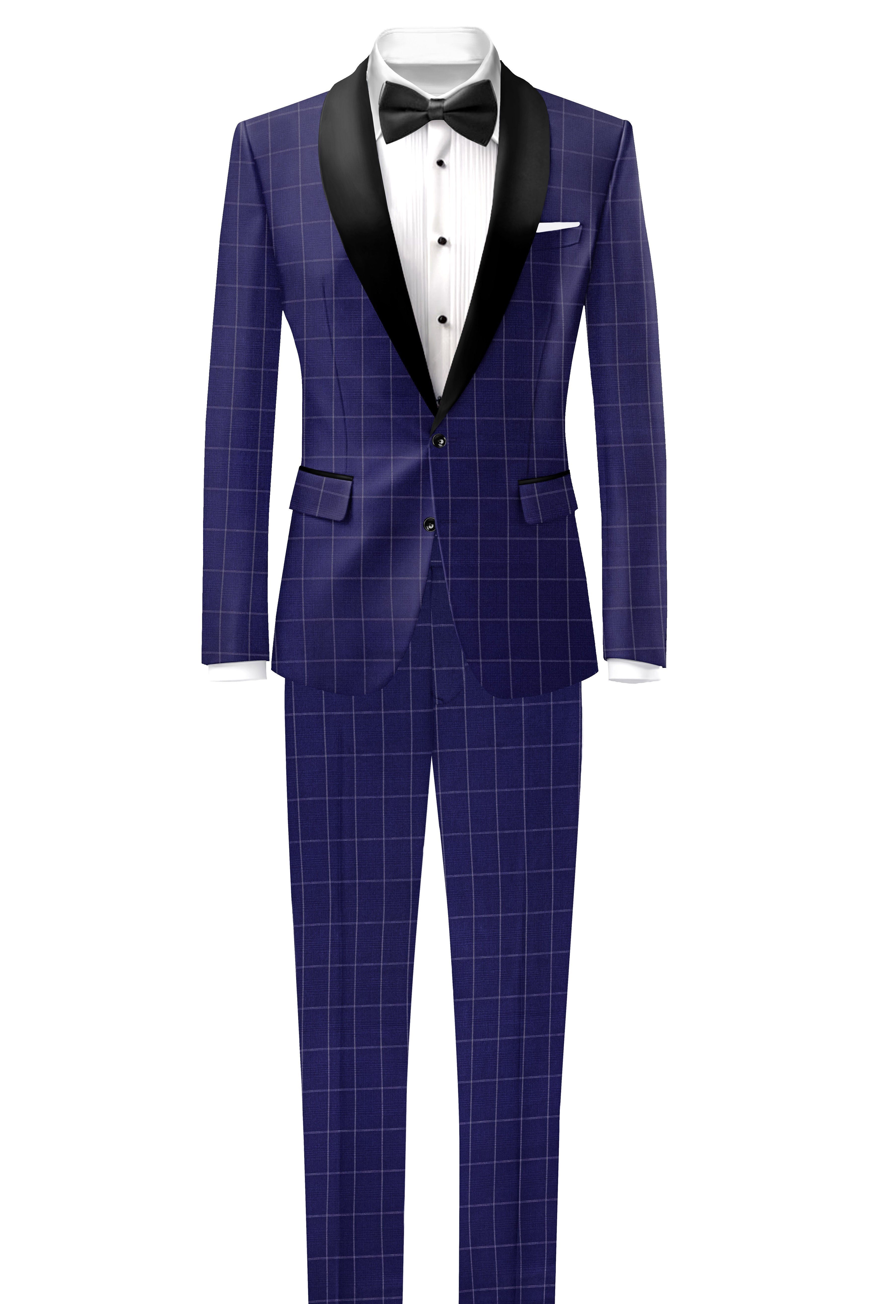 Noctex-Rhino Blue Windowpane Wool Rich Tuxedo Blazer