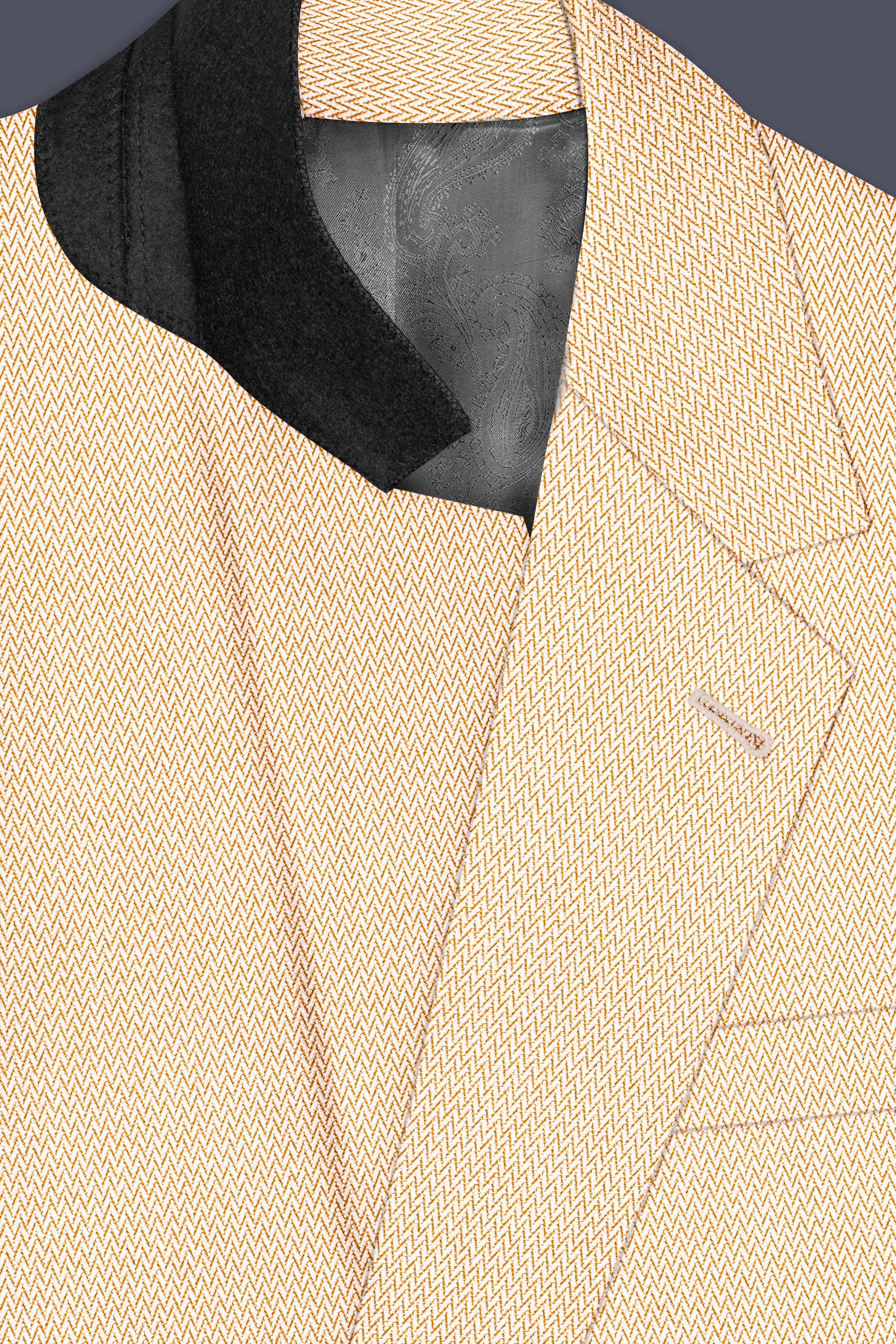 Zeyra-Maize Chevron Cream Textured Single Breasted Blazer