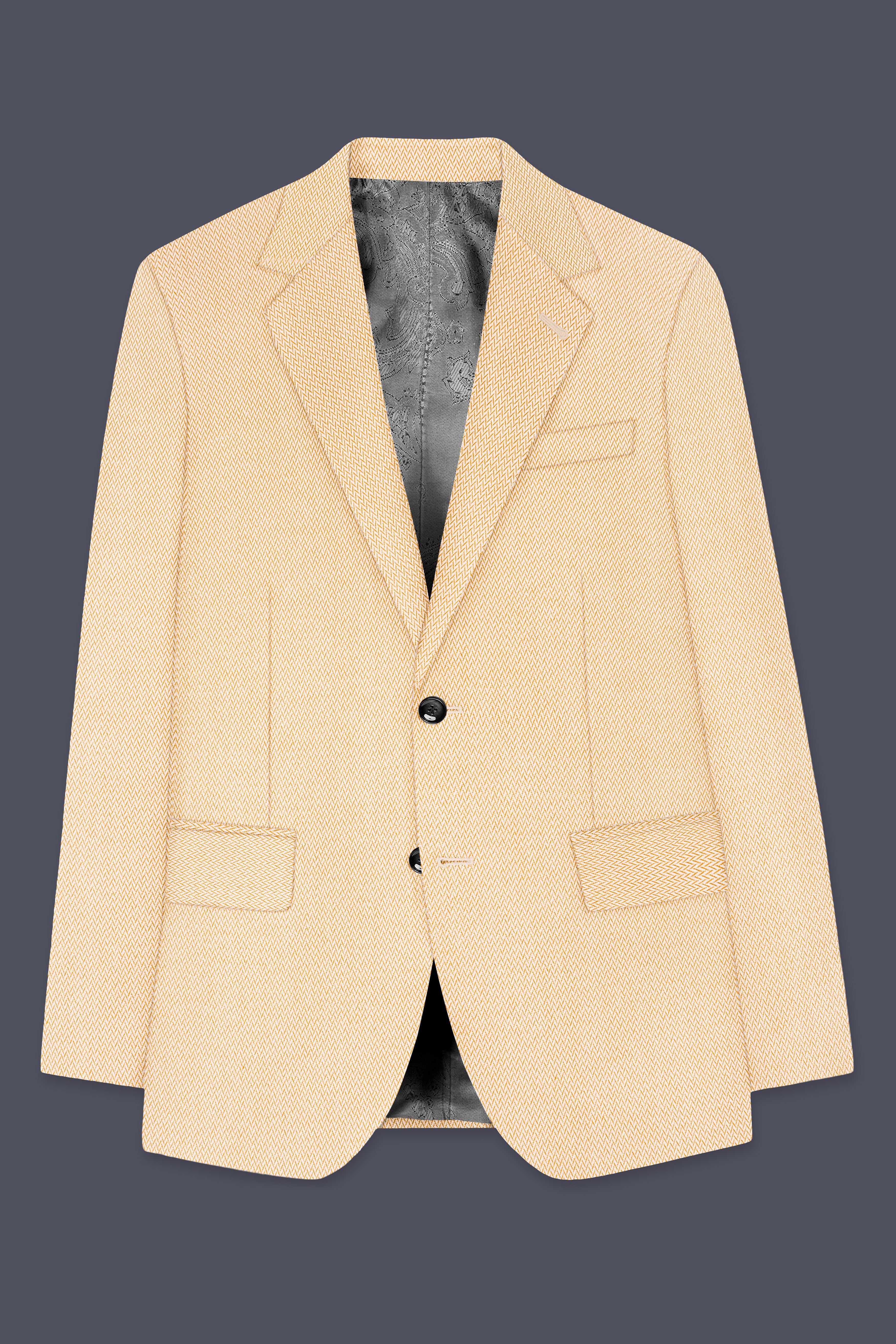 Zeyra-Maize Chevron Cream Textured Single Breasted Blazer