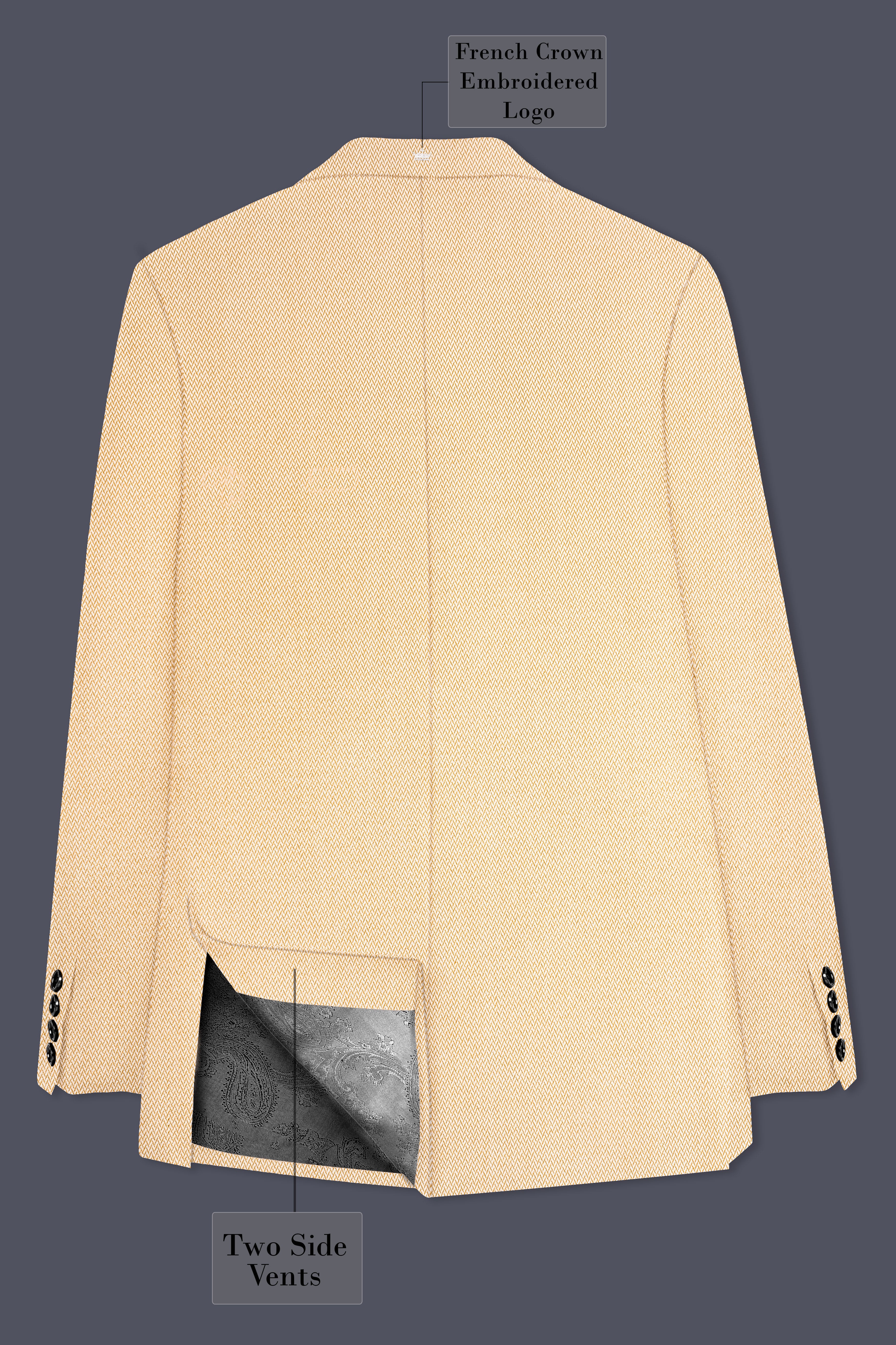 Zeyra-Maize Chevron Cream Textured Single Breasted Blazer