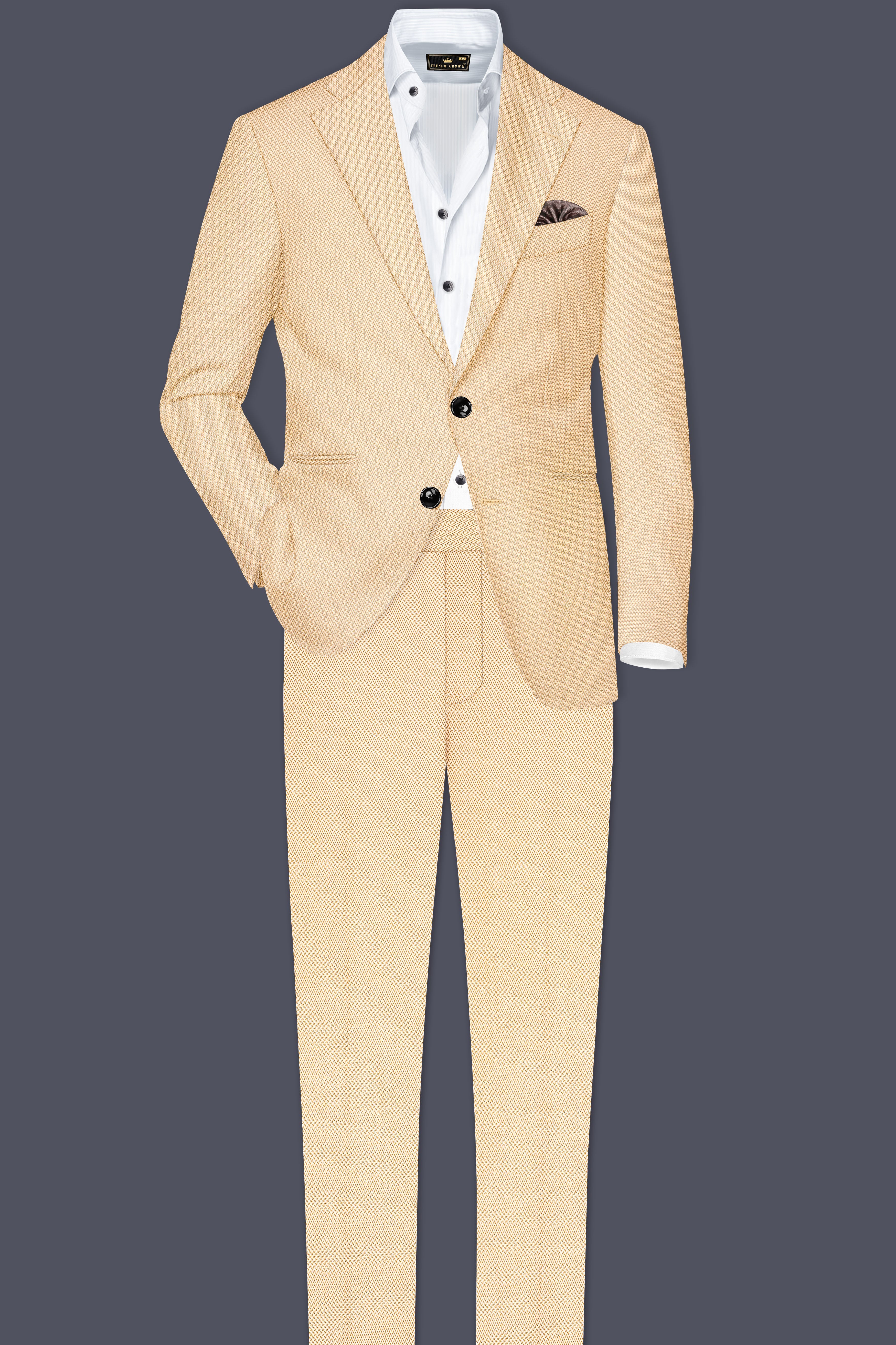 Zeyra-Maize Chevron Cream Textured Single Breasted Blazer