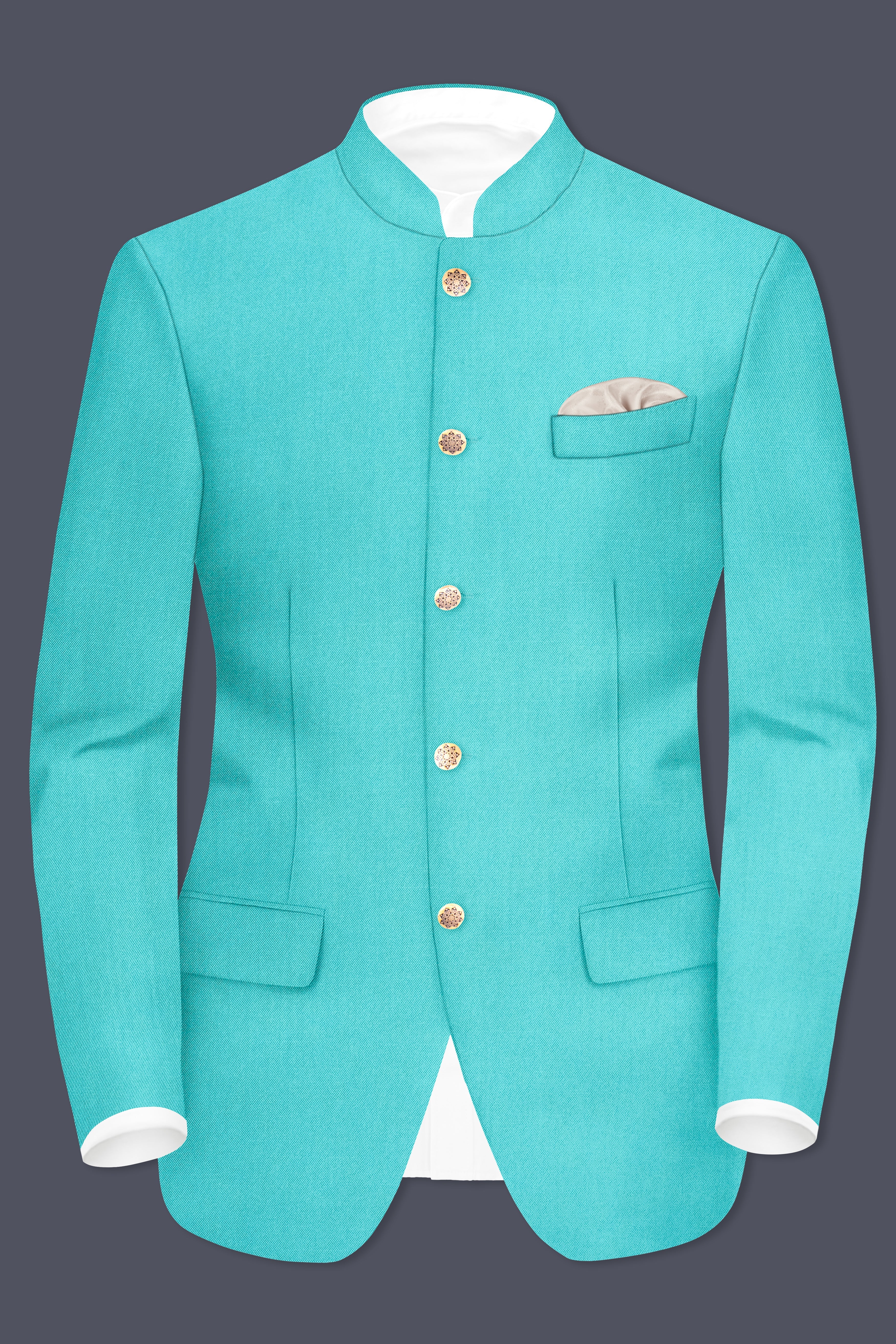 Aegir-Viking Blue Wool Rich Bandhgala Slight Stretch Blazer