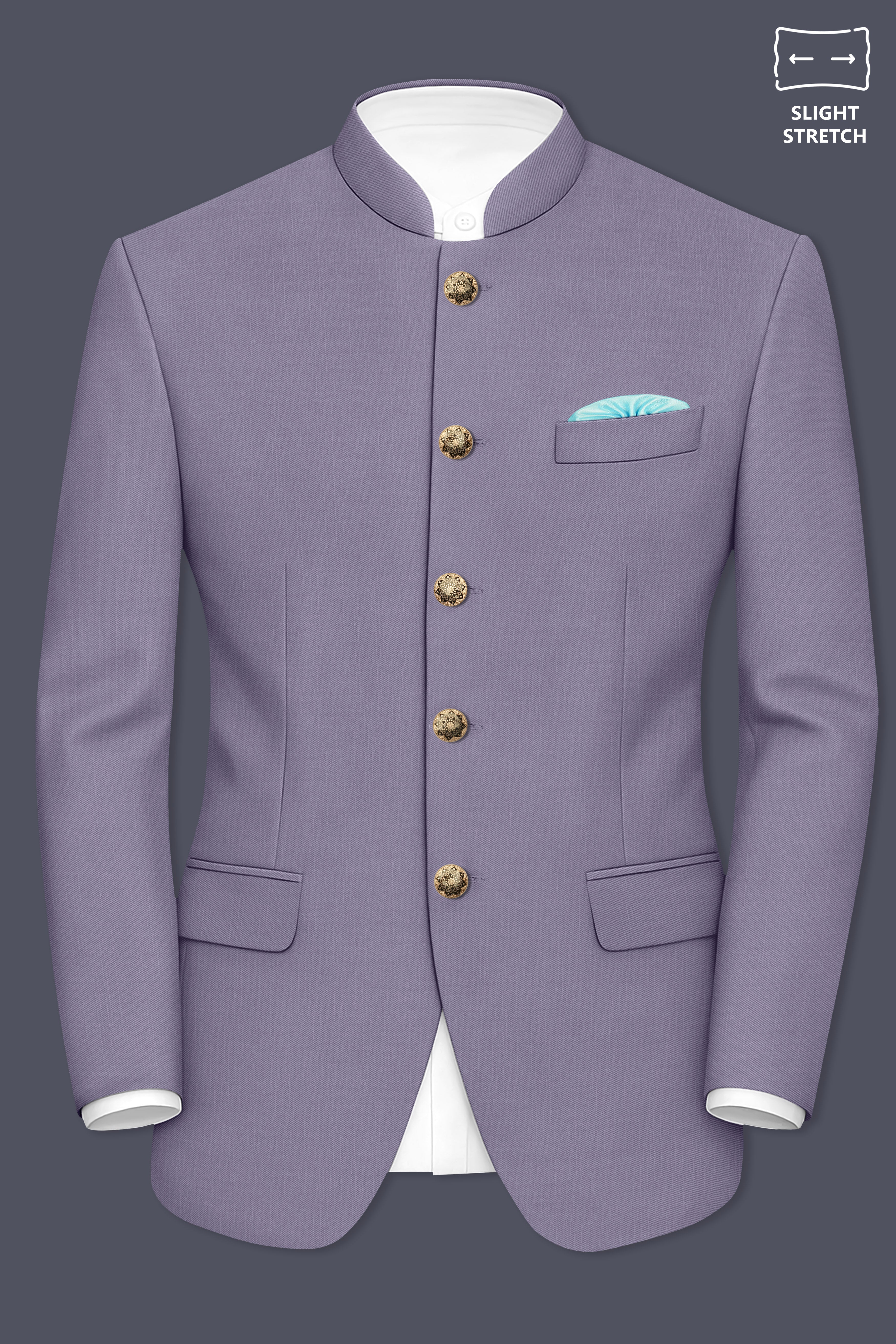 Roylen-Mountbatten Purple Wool Rich Bandhgala Slight Stretch Blazer