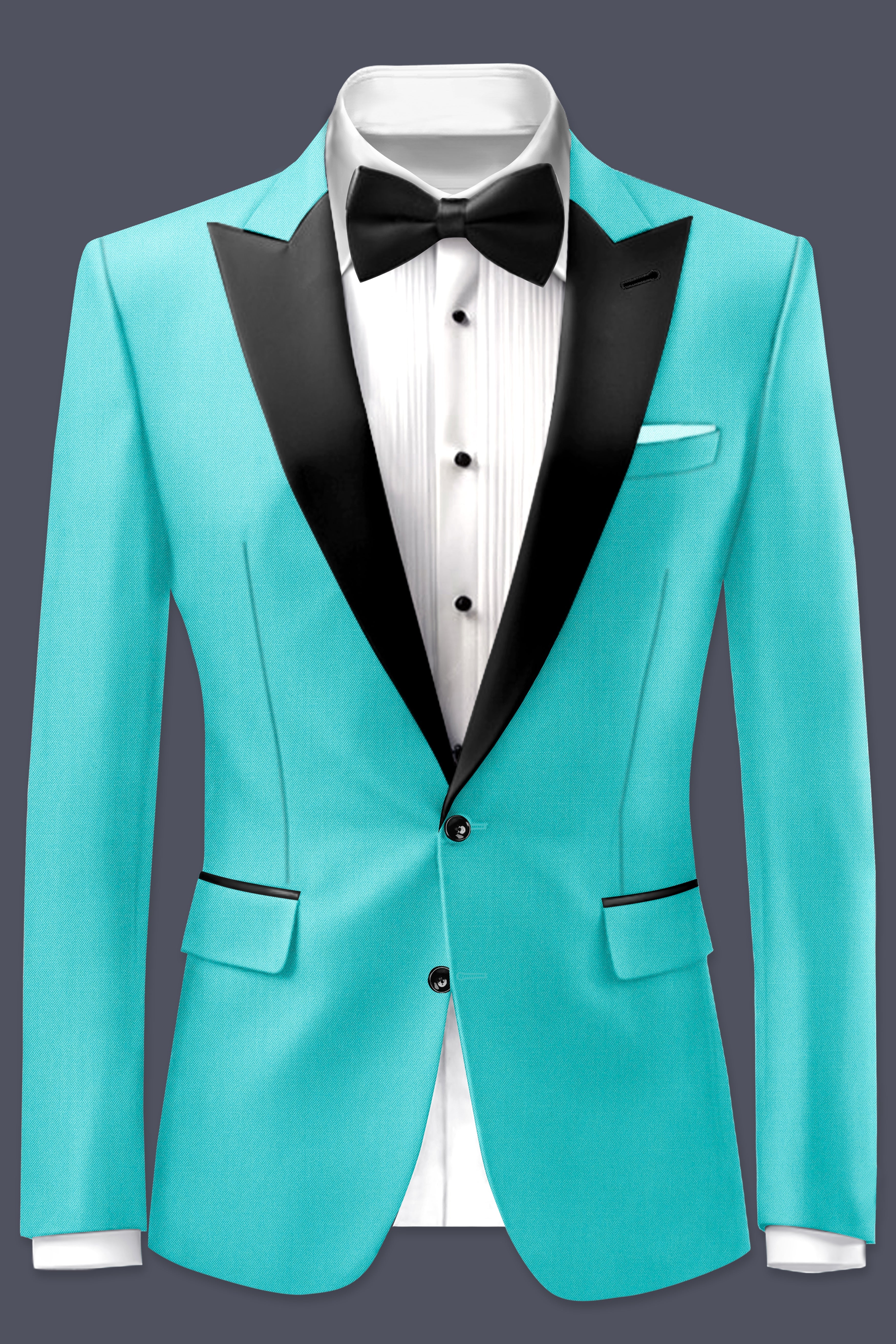 Aegir-Viking Blue Wool Rich Peak Lapel Tuxedo Slight Stretch Blazer