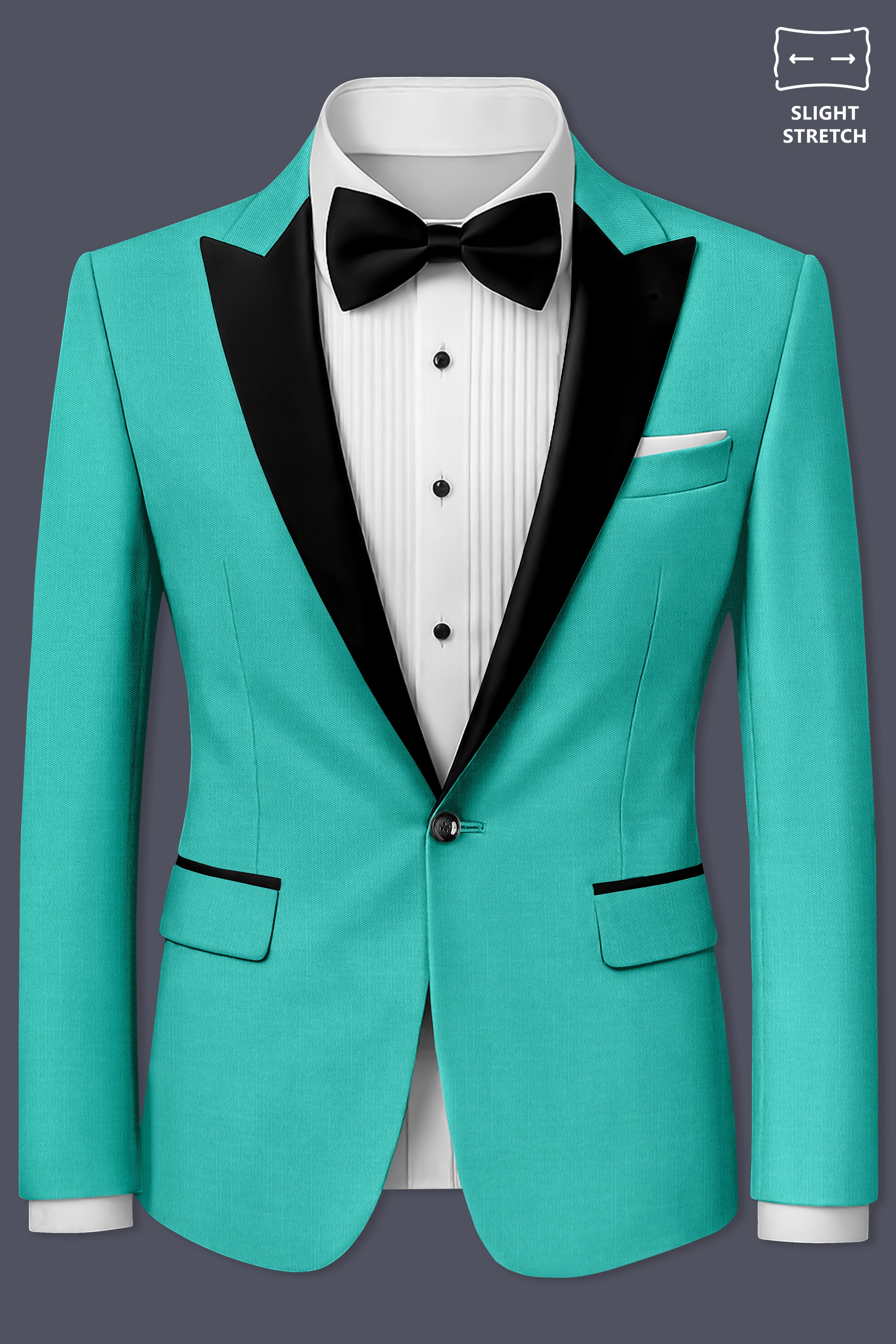 Aegir-Viking Blue Wool Rich Peak Lapel Tuxedo Slight Stretch Blazer