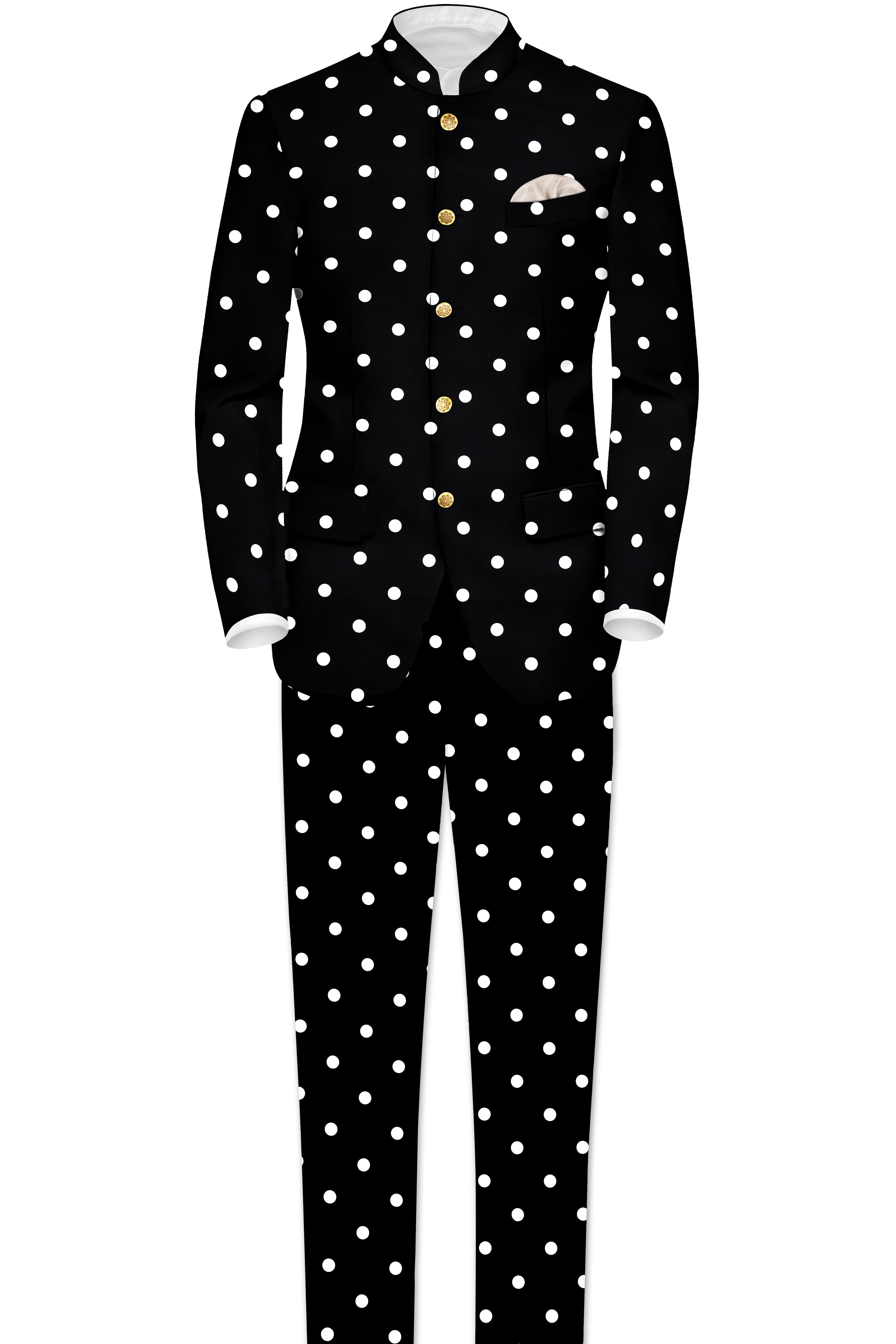 Noirdot-Jade Black Dots Polka Printed Premium Cotton Bandhgala Blazer