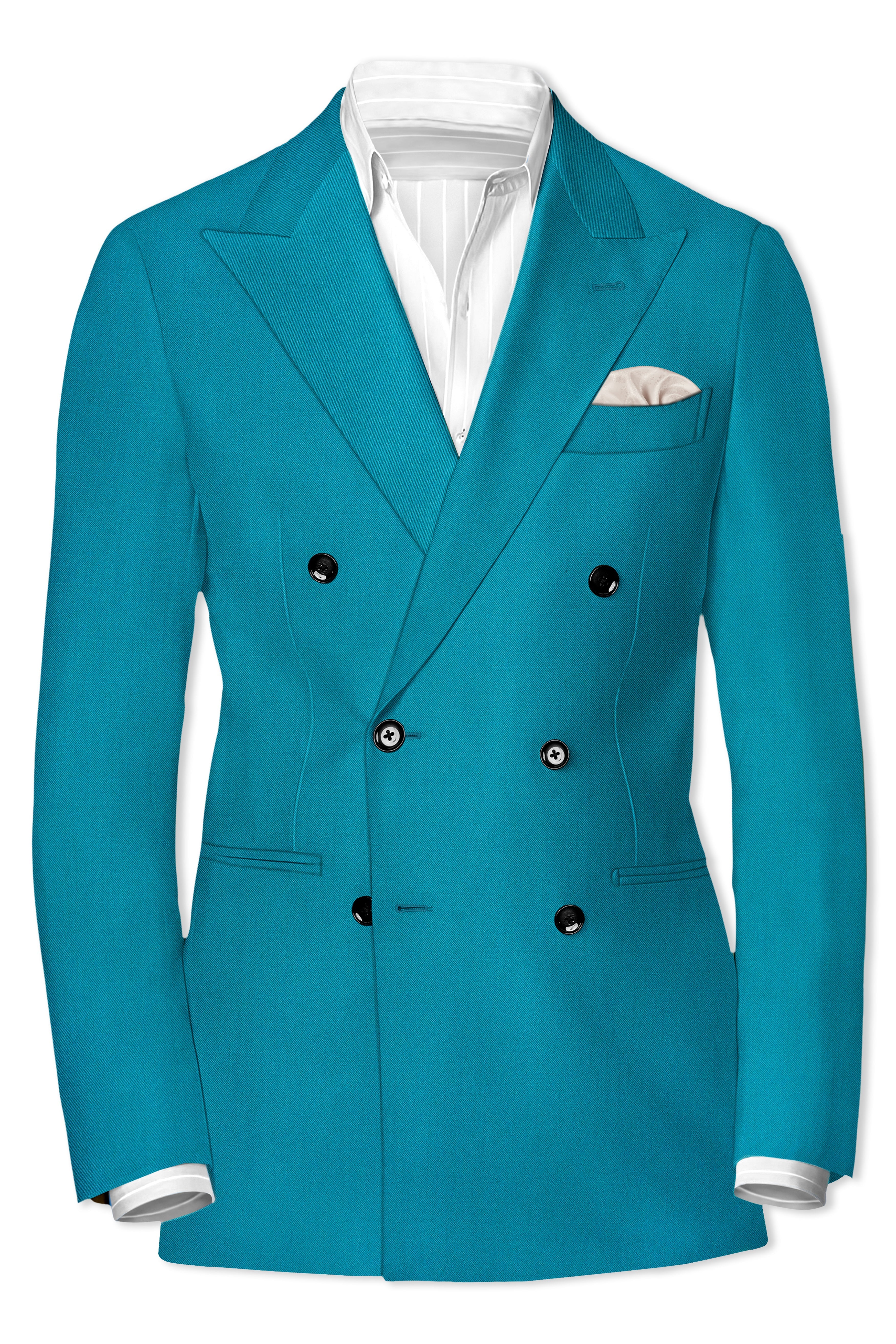 Zephir-Surfie Green Wool Rich Double Breasted Stretchable Traveler Blazer