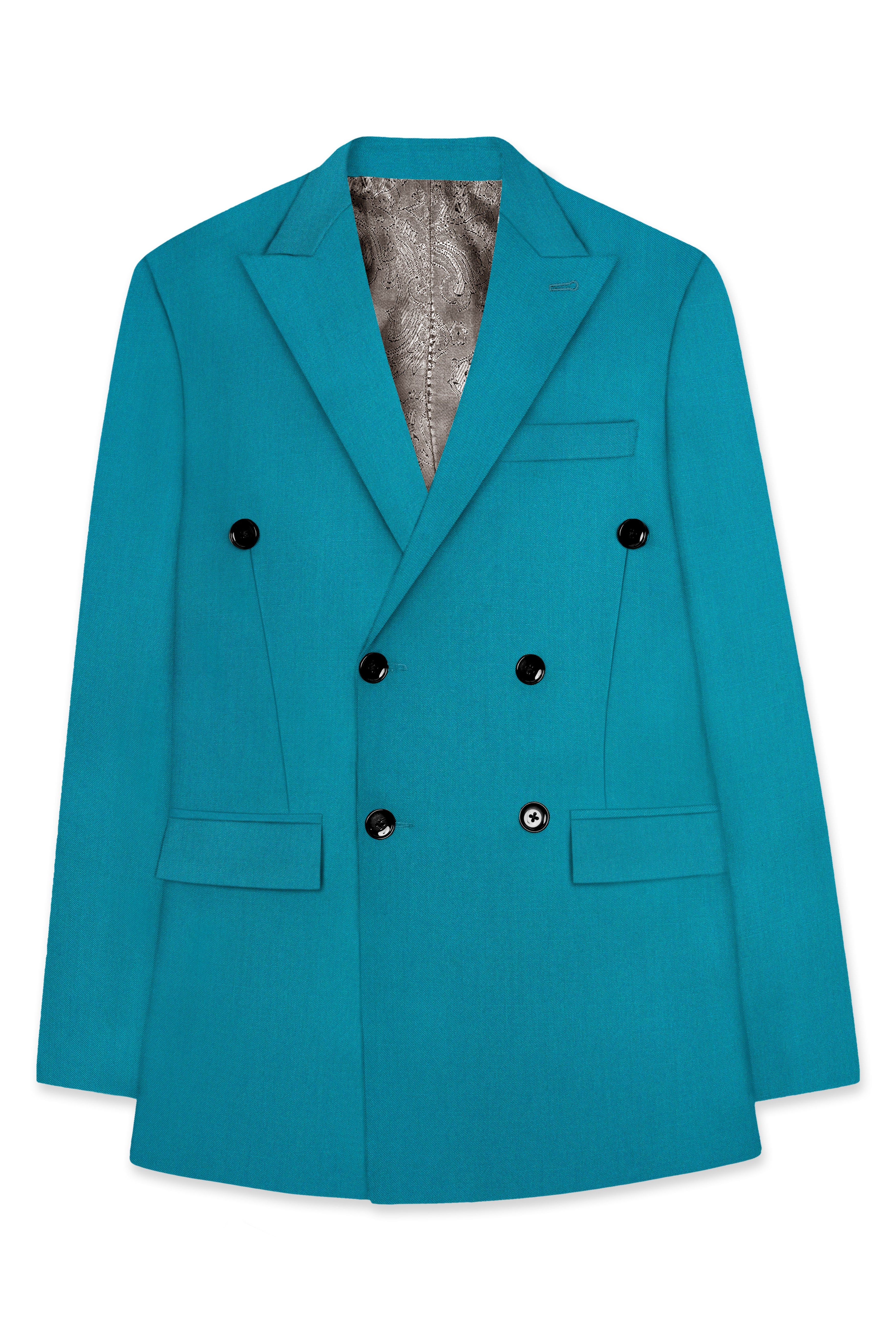 Zephir-Surfie Green Wool Rich Double Breasted Stretchable Traveler Blazer