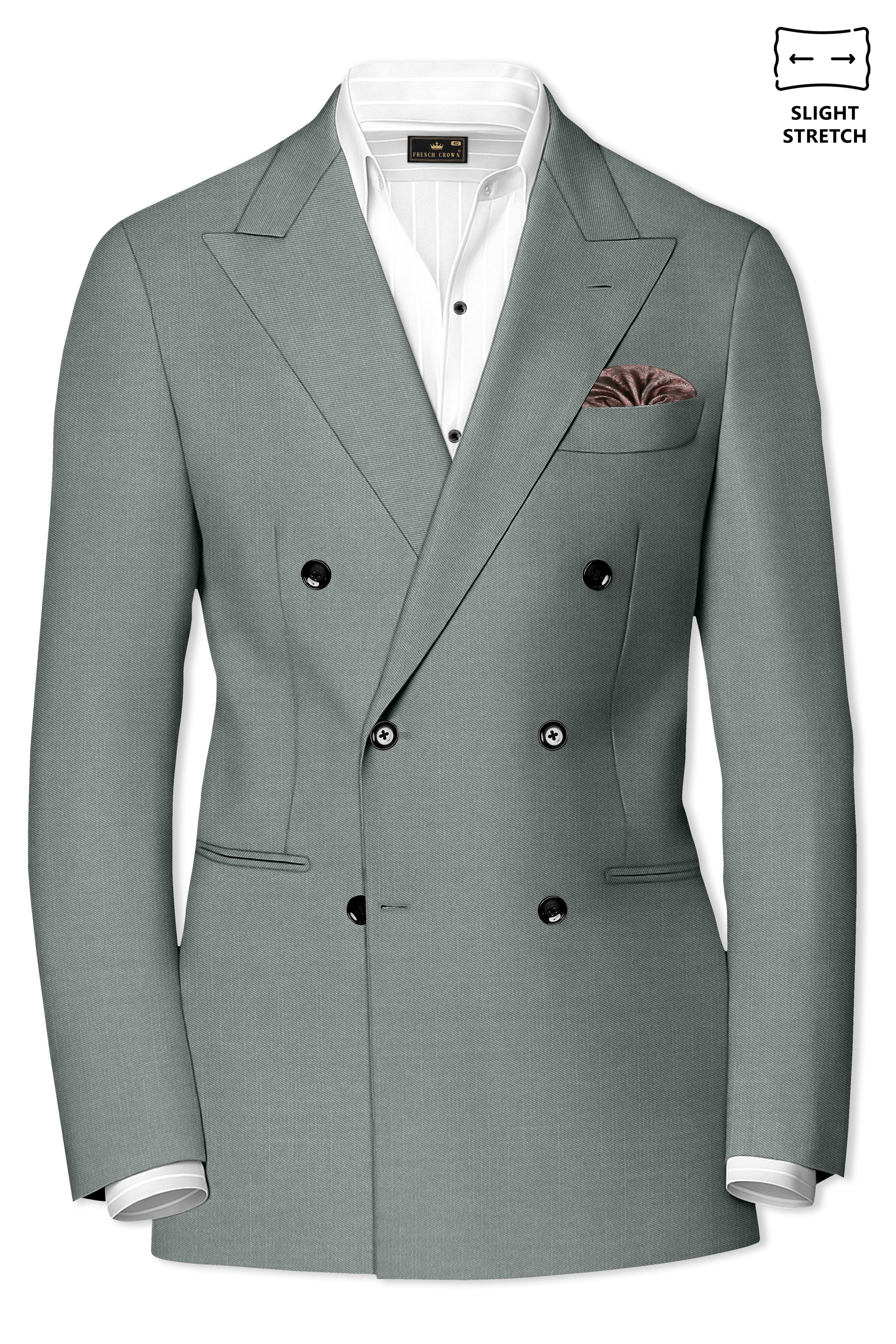 Travliam-William Green Wool Rich Double Breasted Slight Stretch Blazer