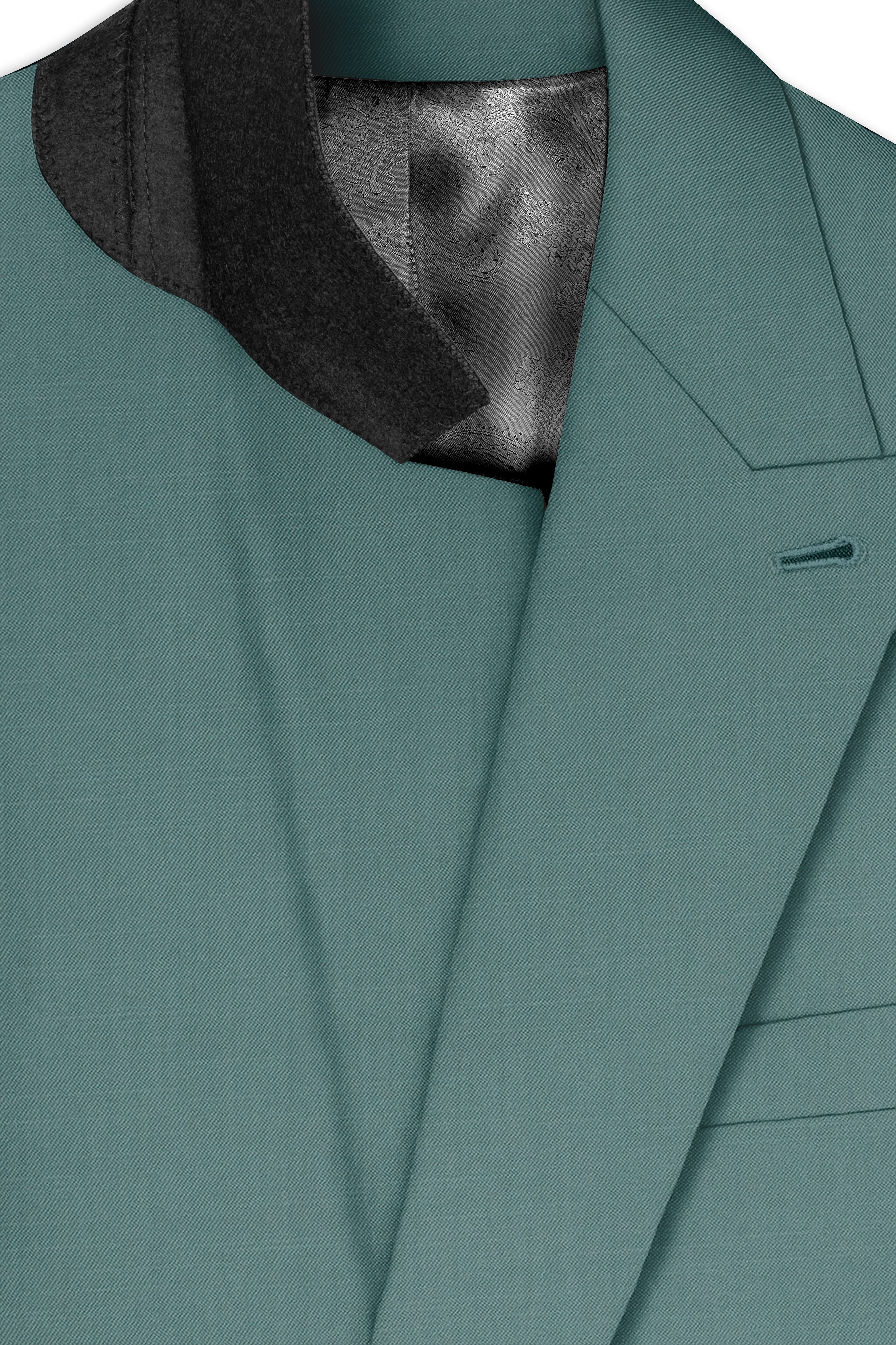 Travliam-William Green Wool Rich Double Breasted Slight Stretch Blazer