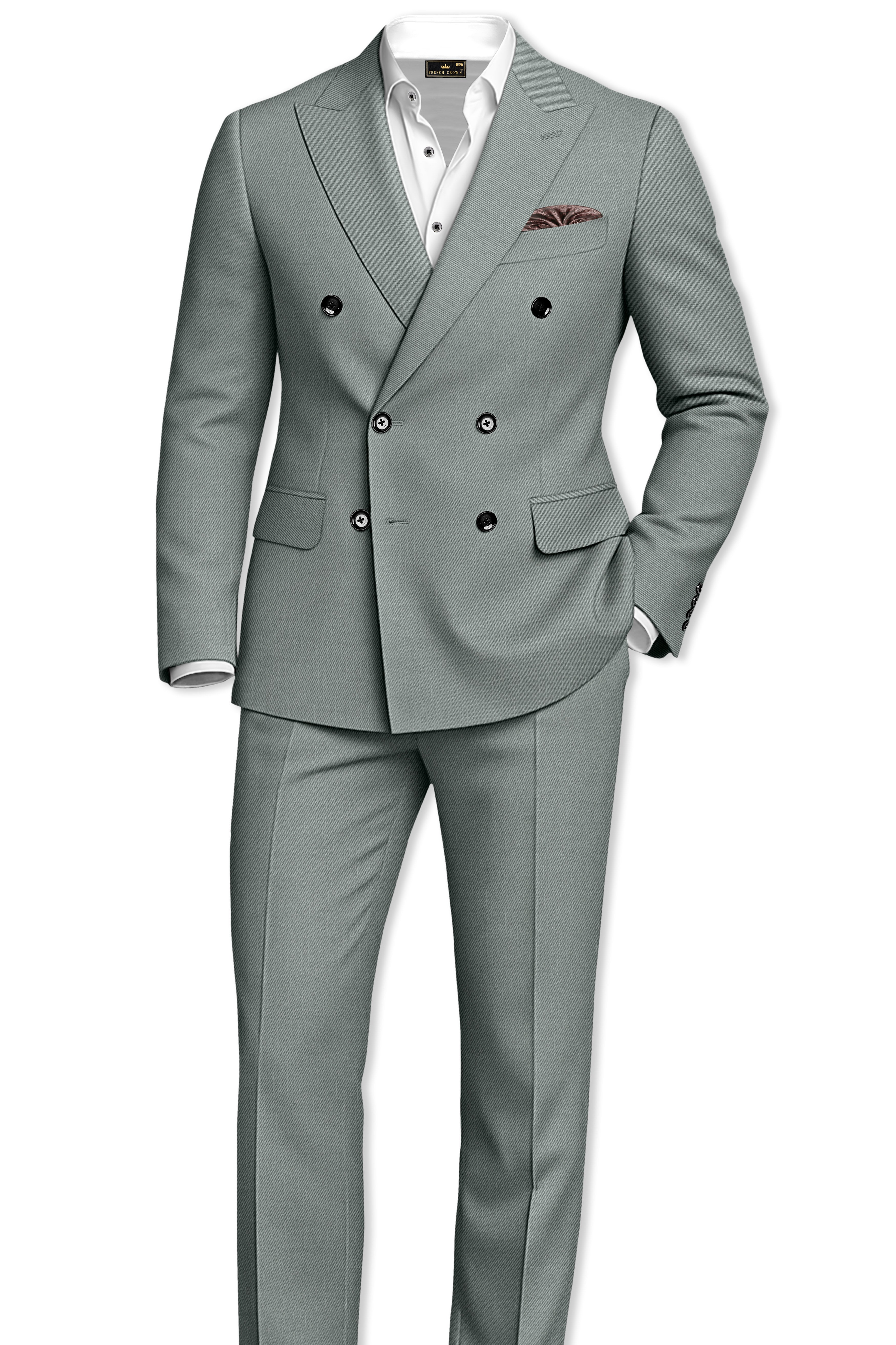 Travliam-William Gray Wool Rich Double Breasted Slight Stretch Blazer