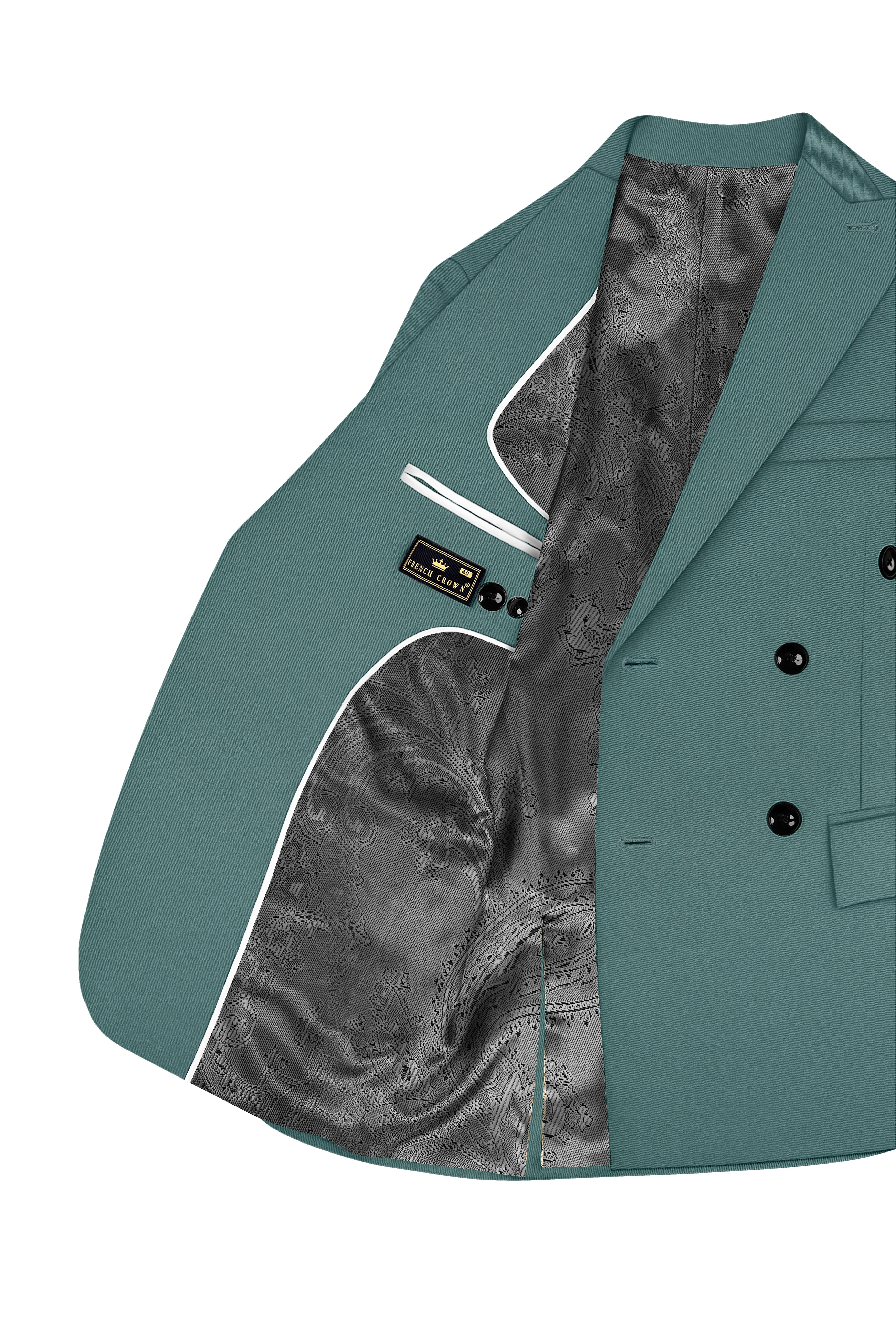 Travliam-William Green Wool Rich Double Breasted Slight Stretch Blazer