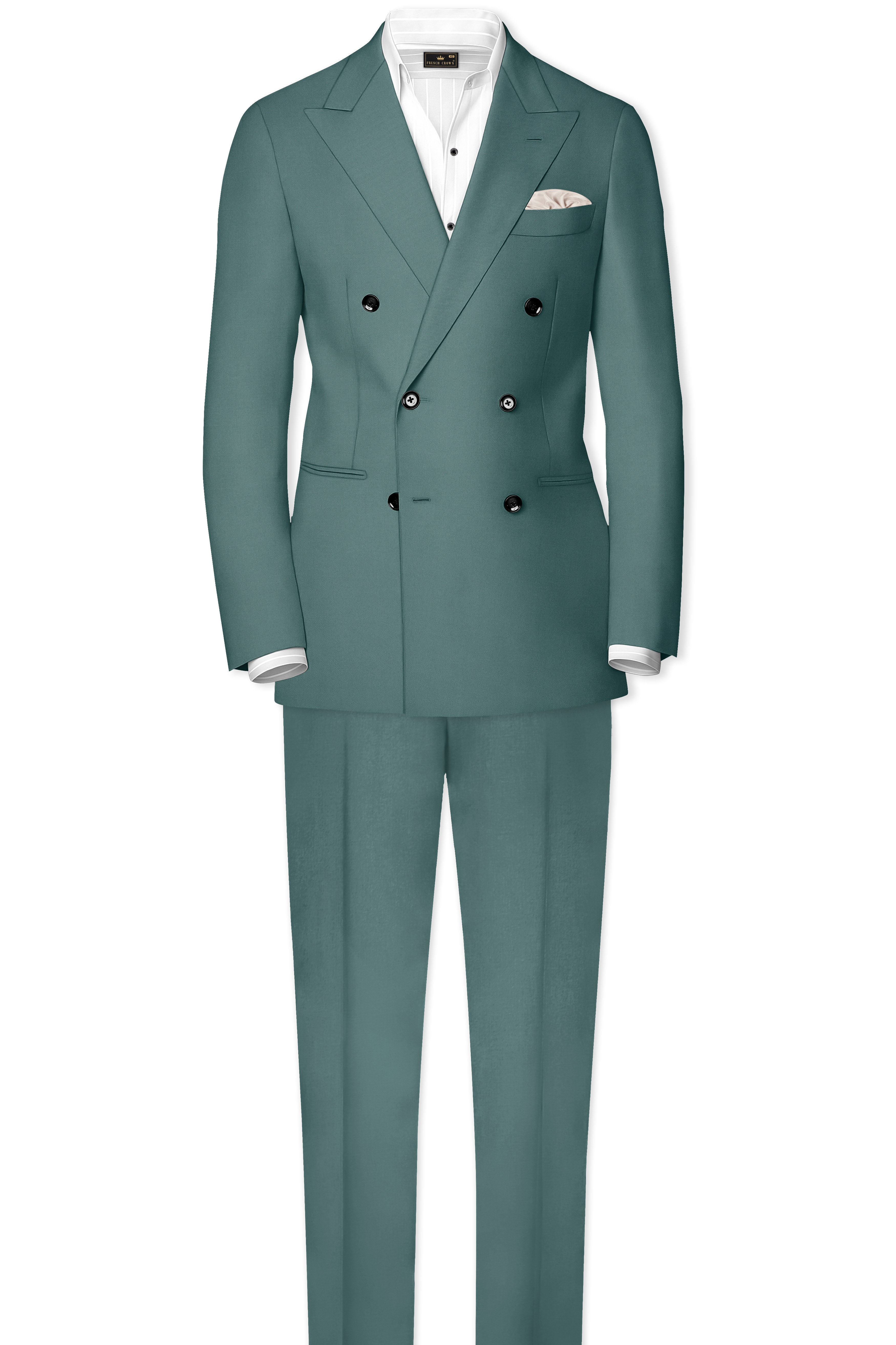 Travliam-William Green Wool Rich Double Breasted Slight Stretch Blazer