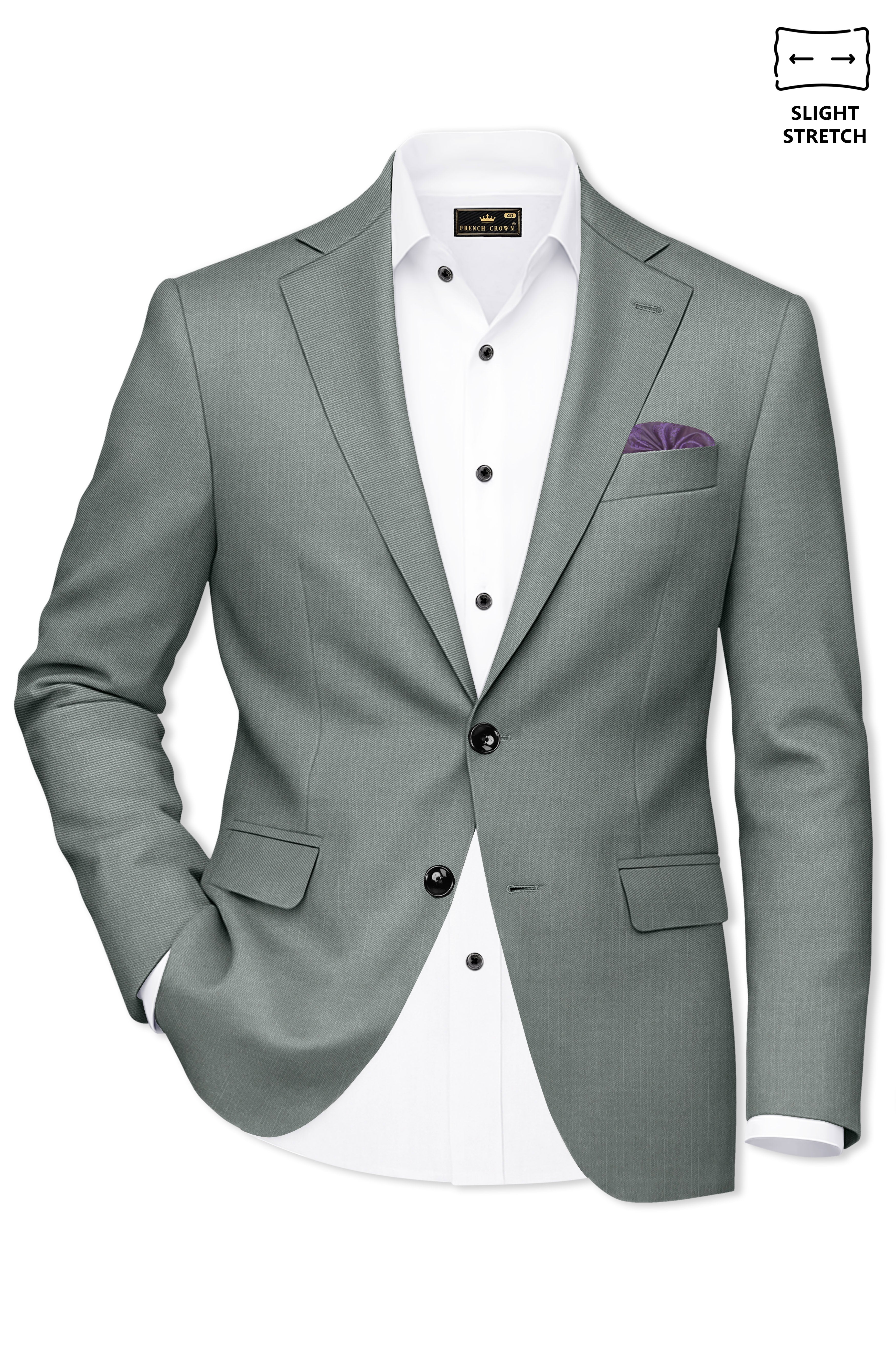 Travliam-William Green Wool Rich Single Breasted Slight Stretch Blazer