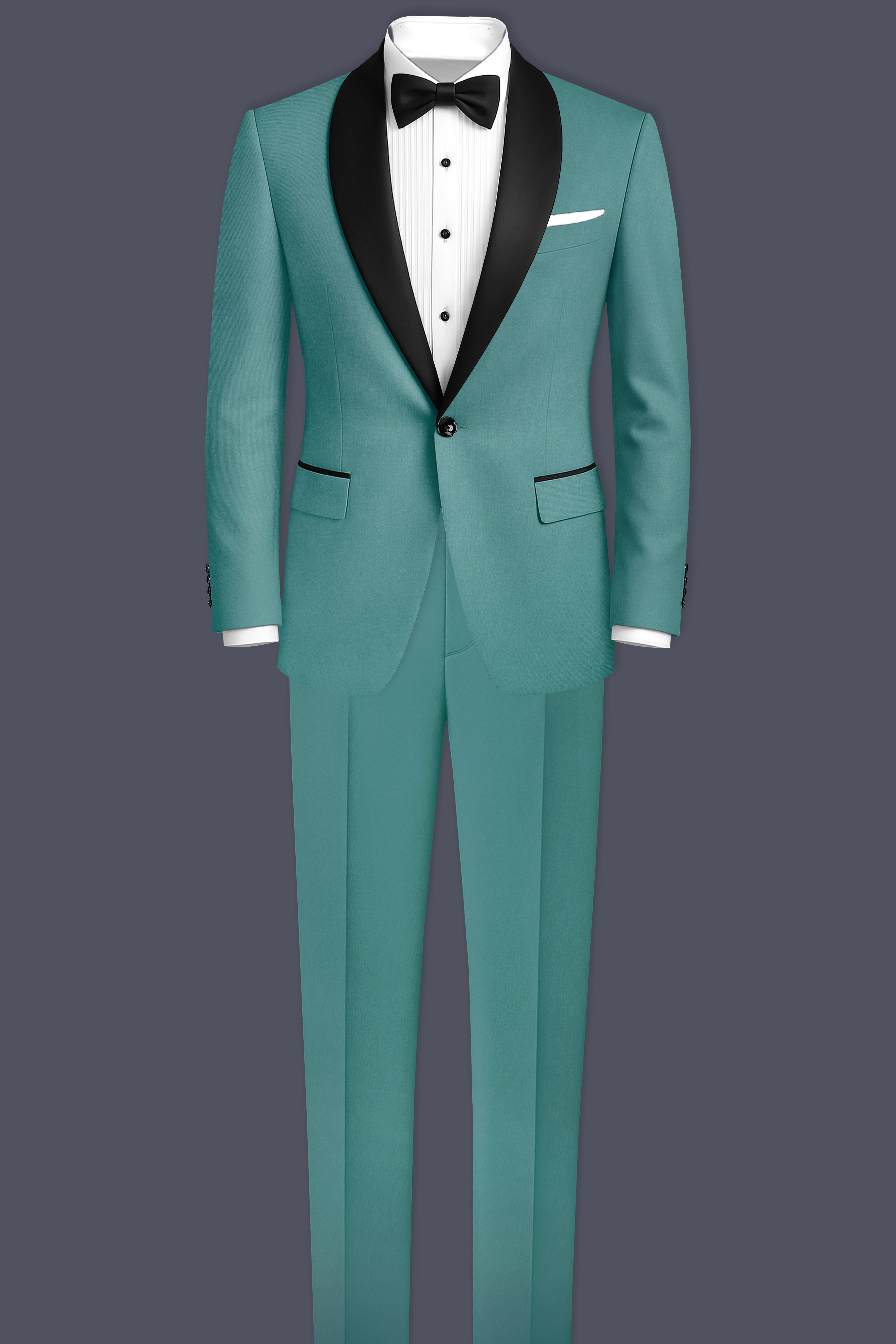 Travirid-Gothic Green Wool Rich Stretchable Traveler Tuxedo Blazer