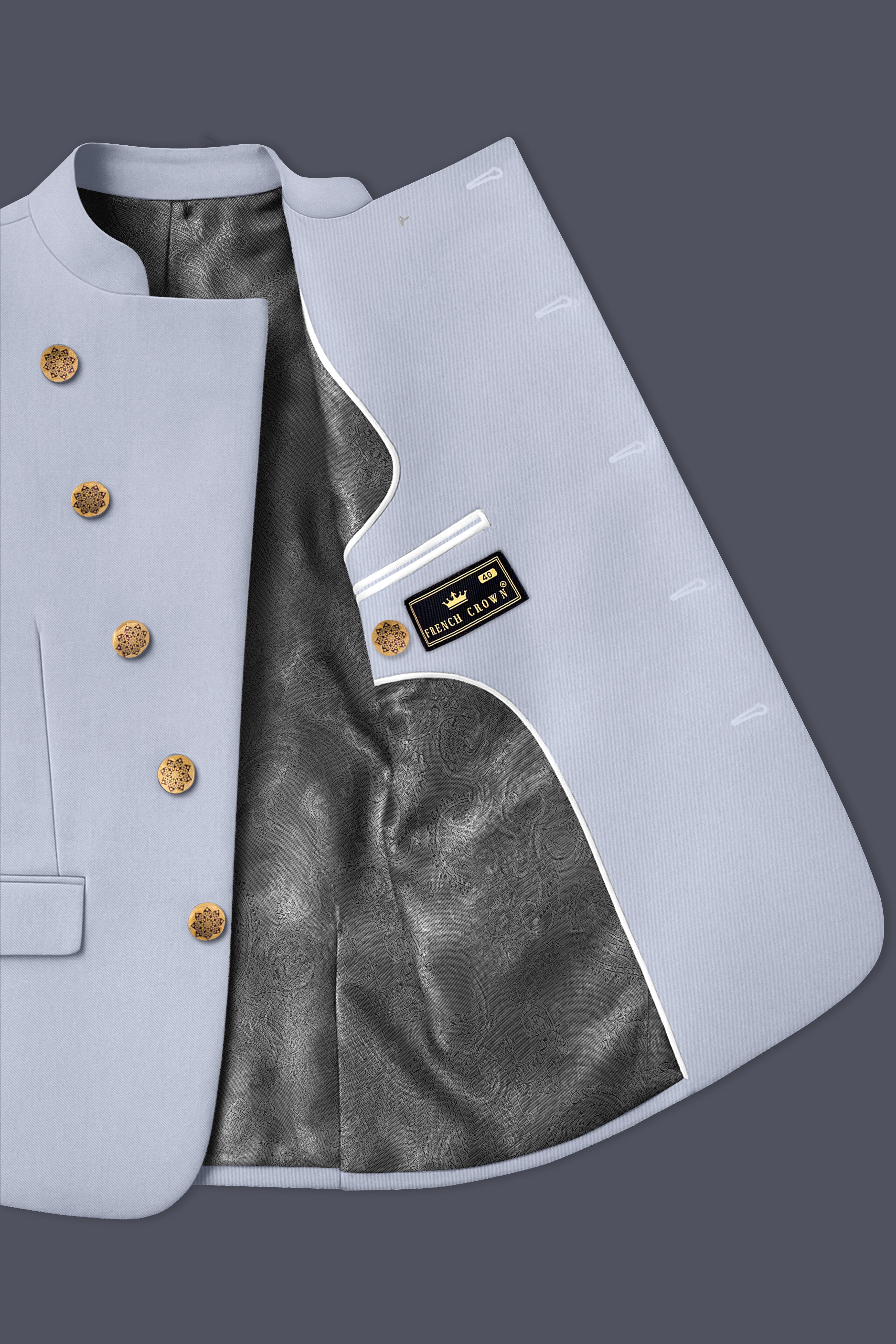Silgrove-Loblolly Gray Wool Rich Cross Placket Bandhgala Stretchable Traveler Blazer