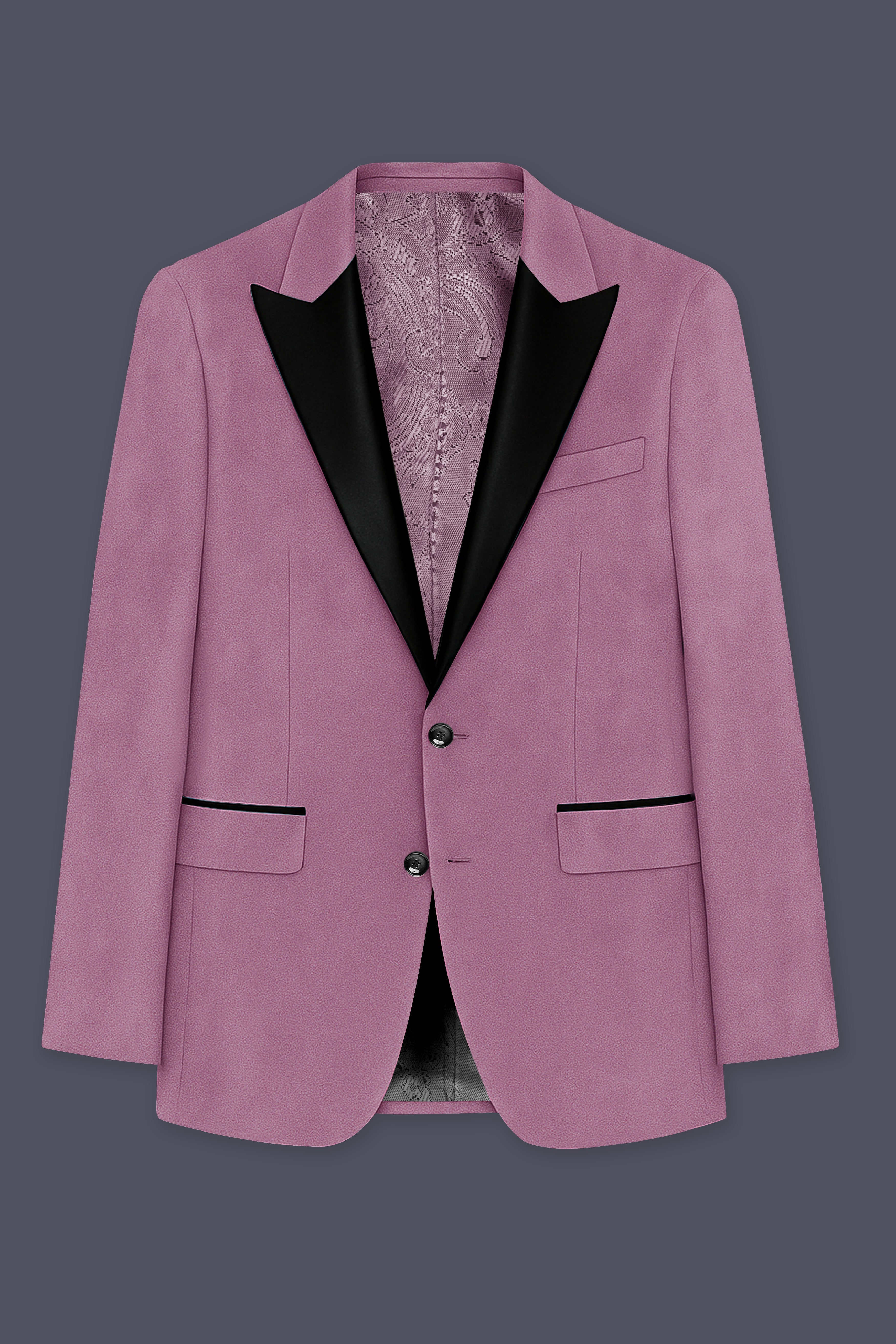 Velrosa-Turkish Rose Textured Velvet Peak Lapel Tuxedo Blazer