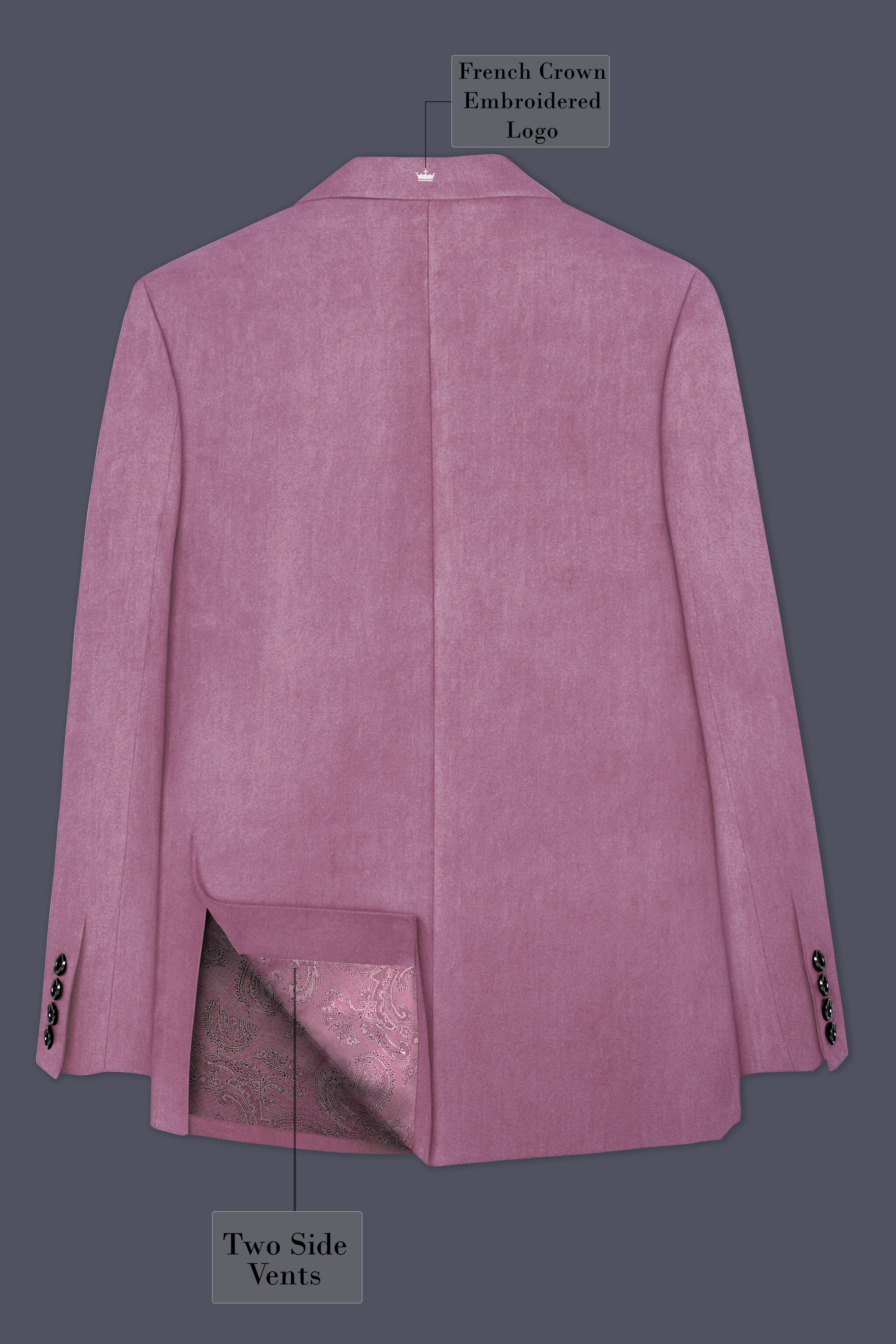 Velrosa-Turkish Rose Textured Velvet Peak Lapel Tuxedo Blazer