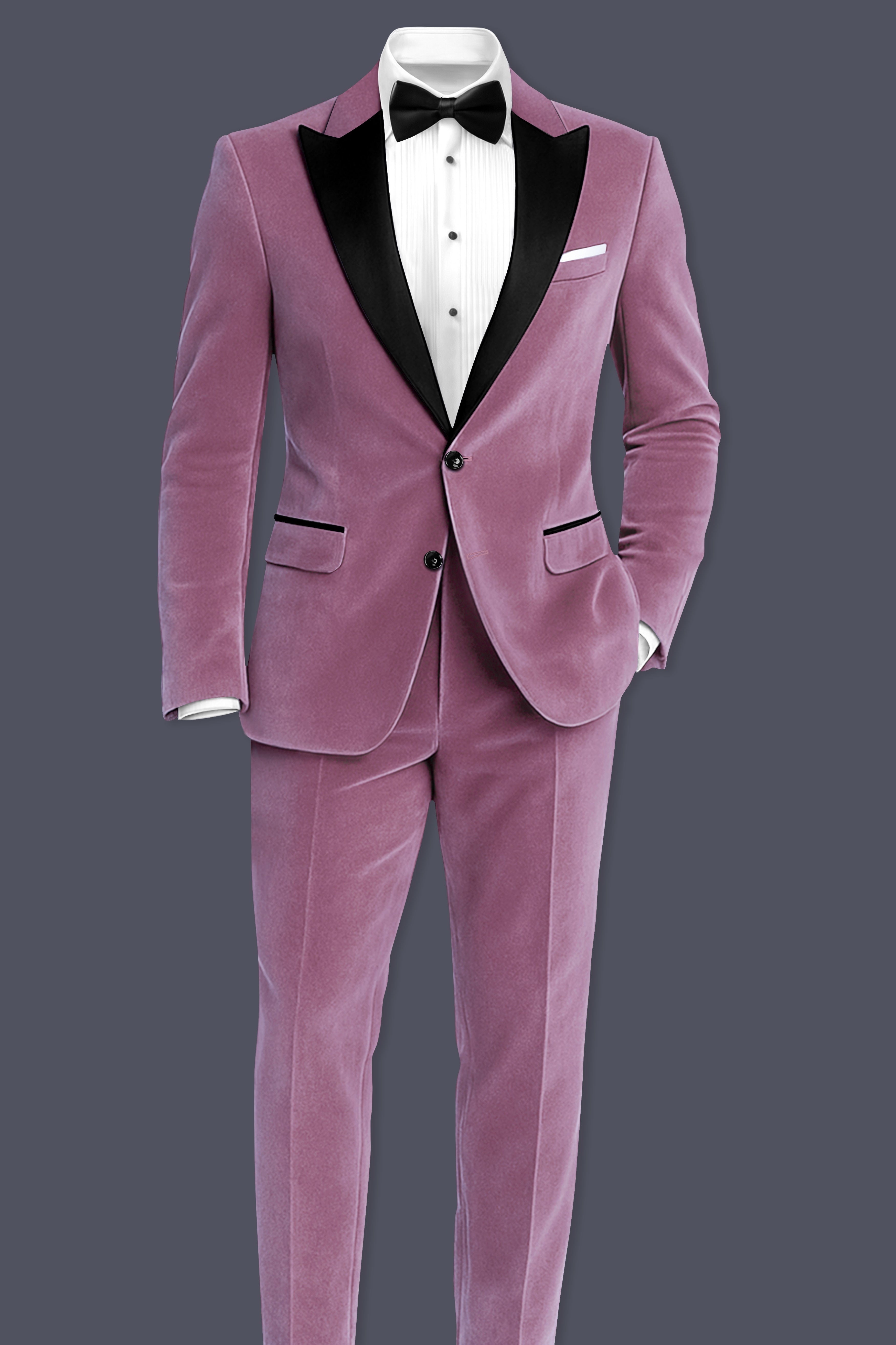 Velrosa-Turkish Rose Textured Velvet Peak Lapel Tuxedo Blazer