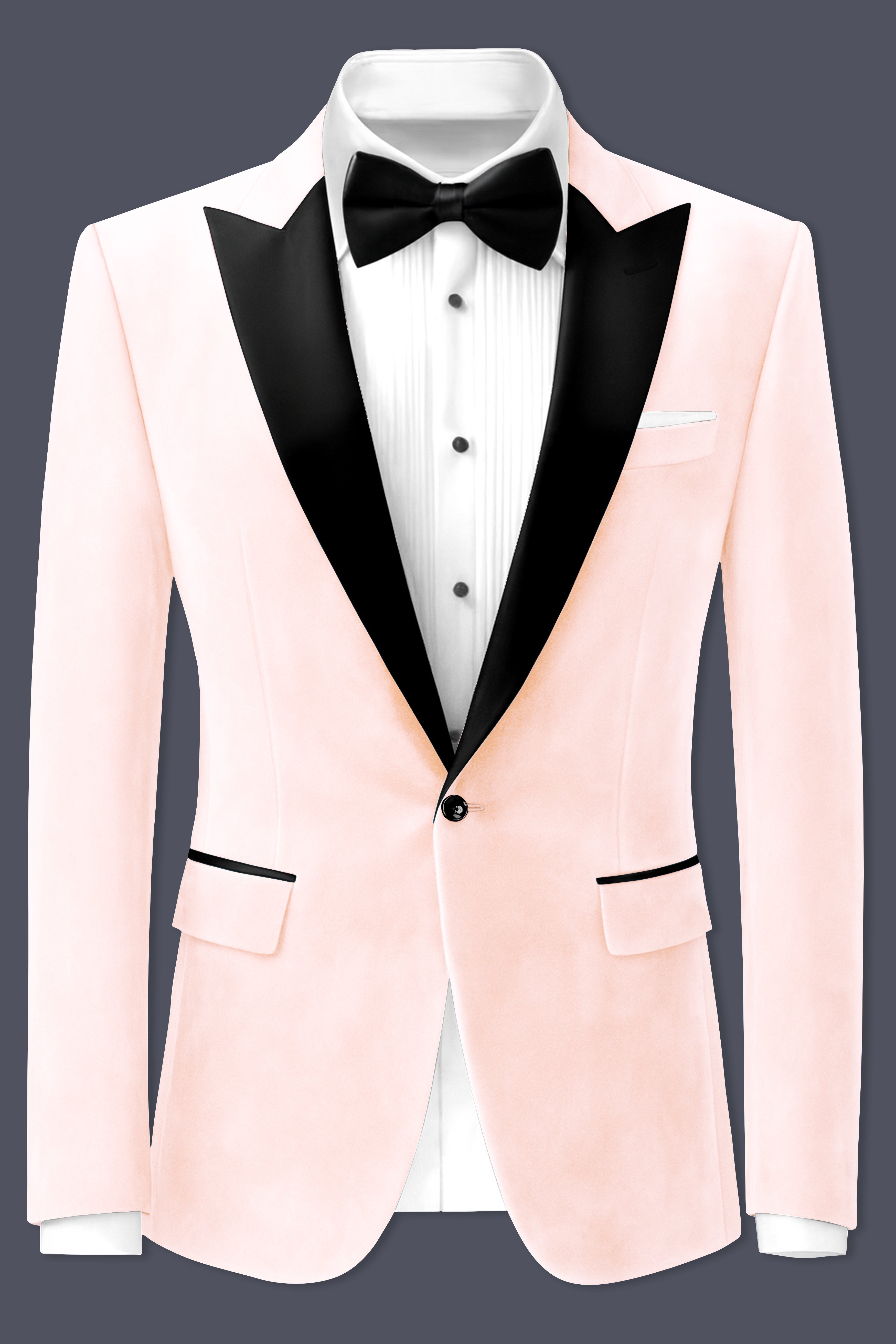 Cremivell-Almond Cream Velvet Peak Lapel Tuxedo Blazer
