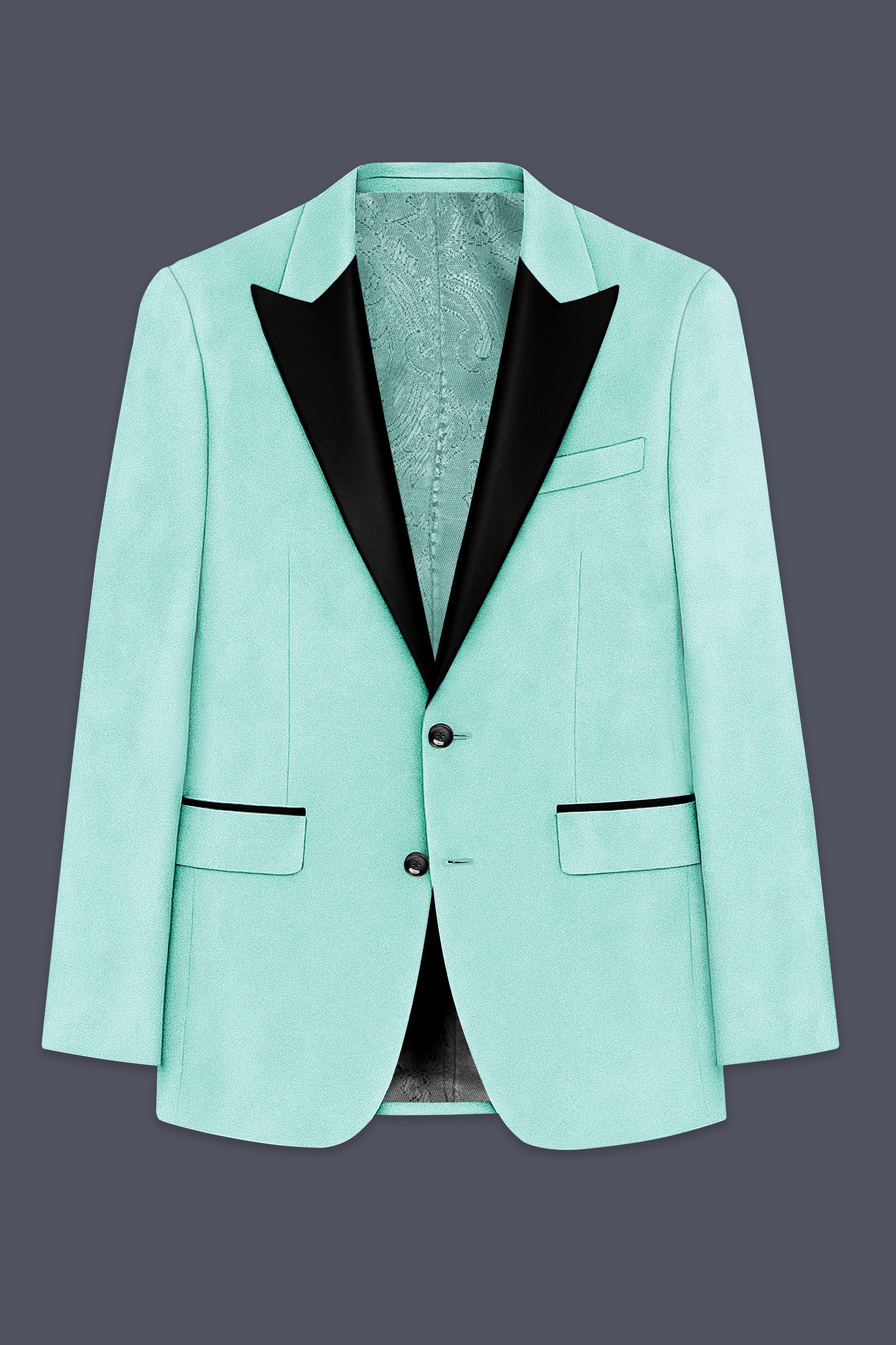 Verdalis-Cruise Green Textured Velvet Peak Lapel Tuxedo Blazer