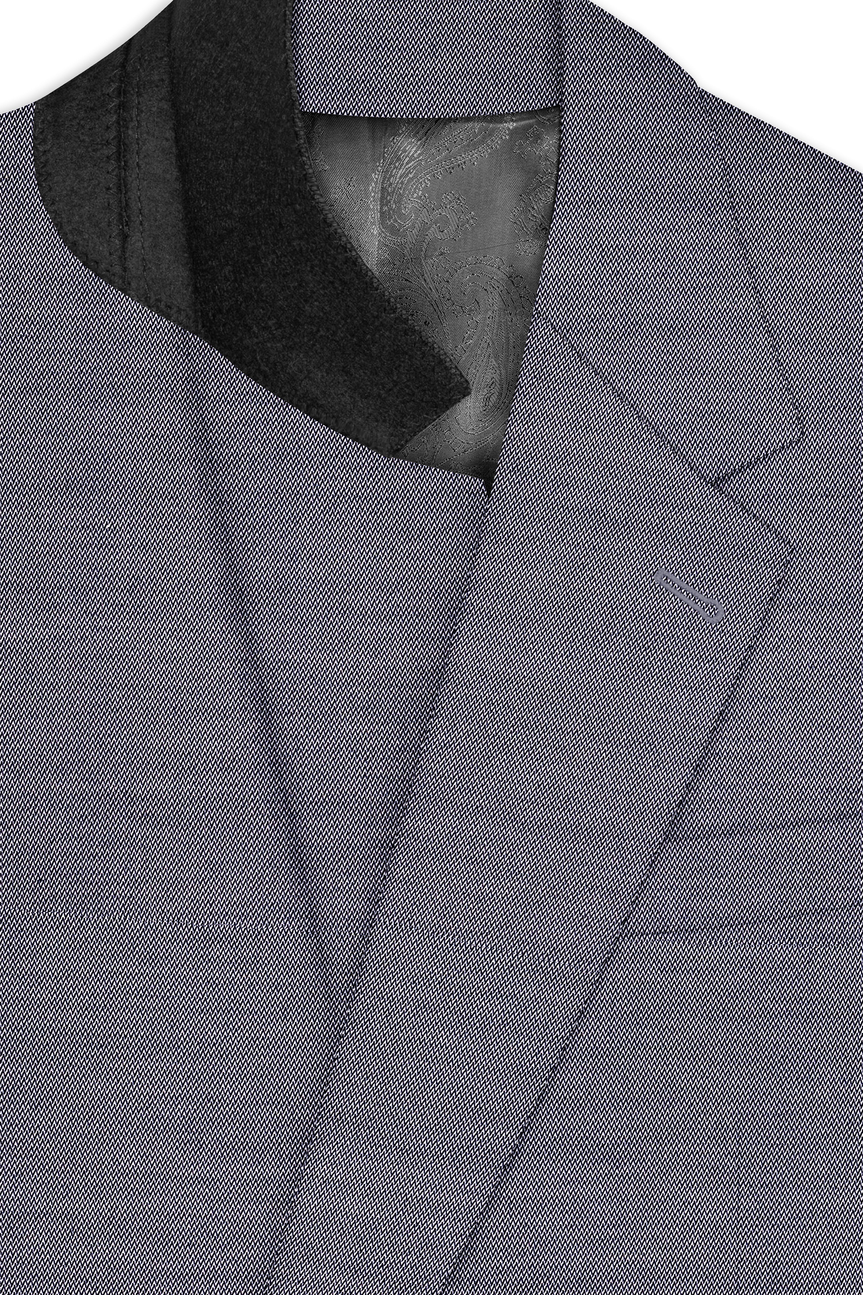 Herrivell-Martinique Blue Herringbone Textured Wool Rich Single Breasted Blazer