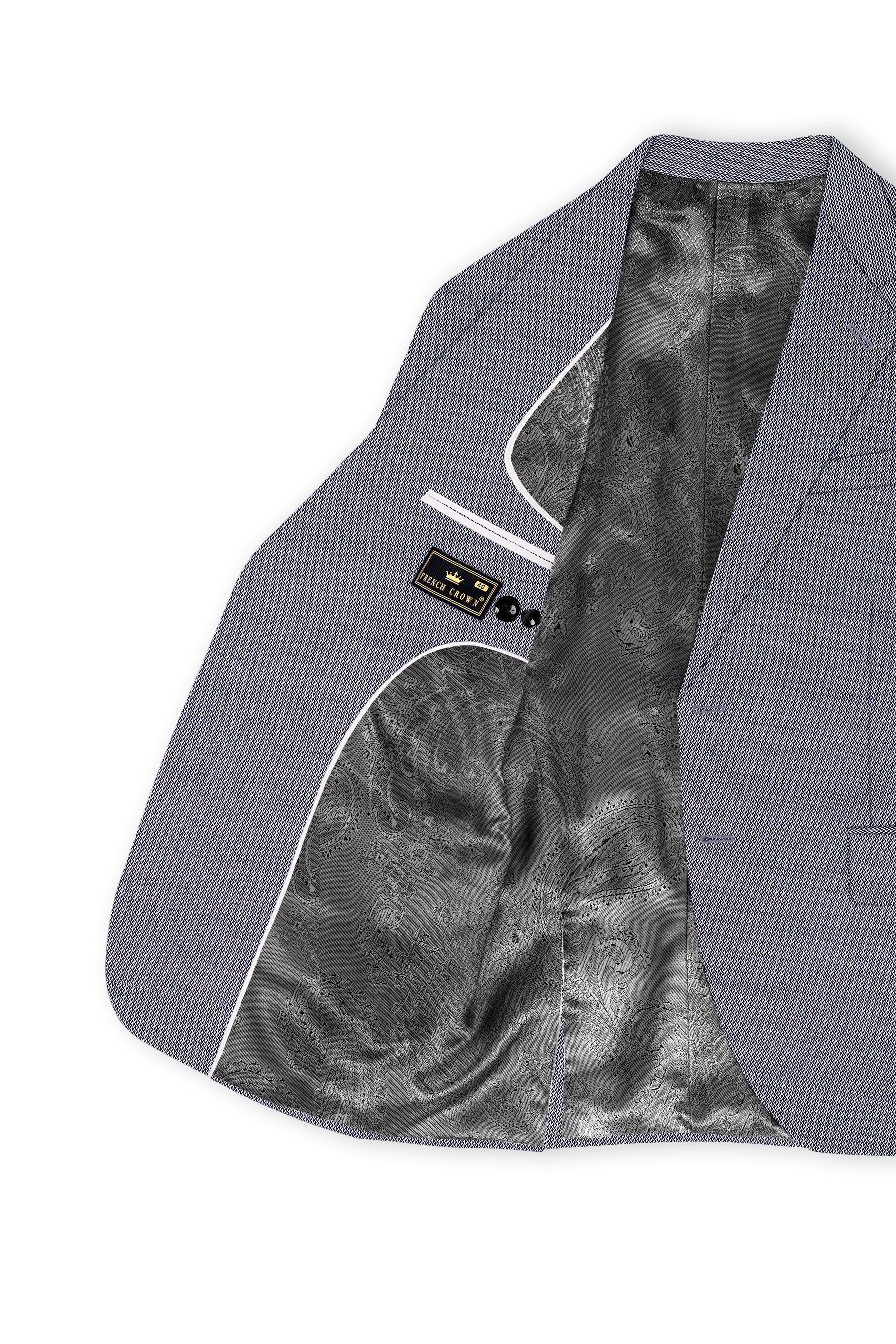 Herrivell-Martinique Blue Herringbone Textured Wool Rich Single Breasted Blazer