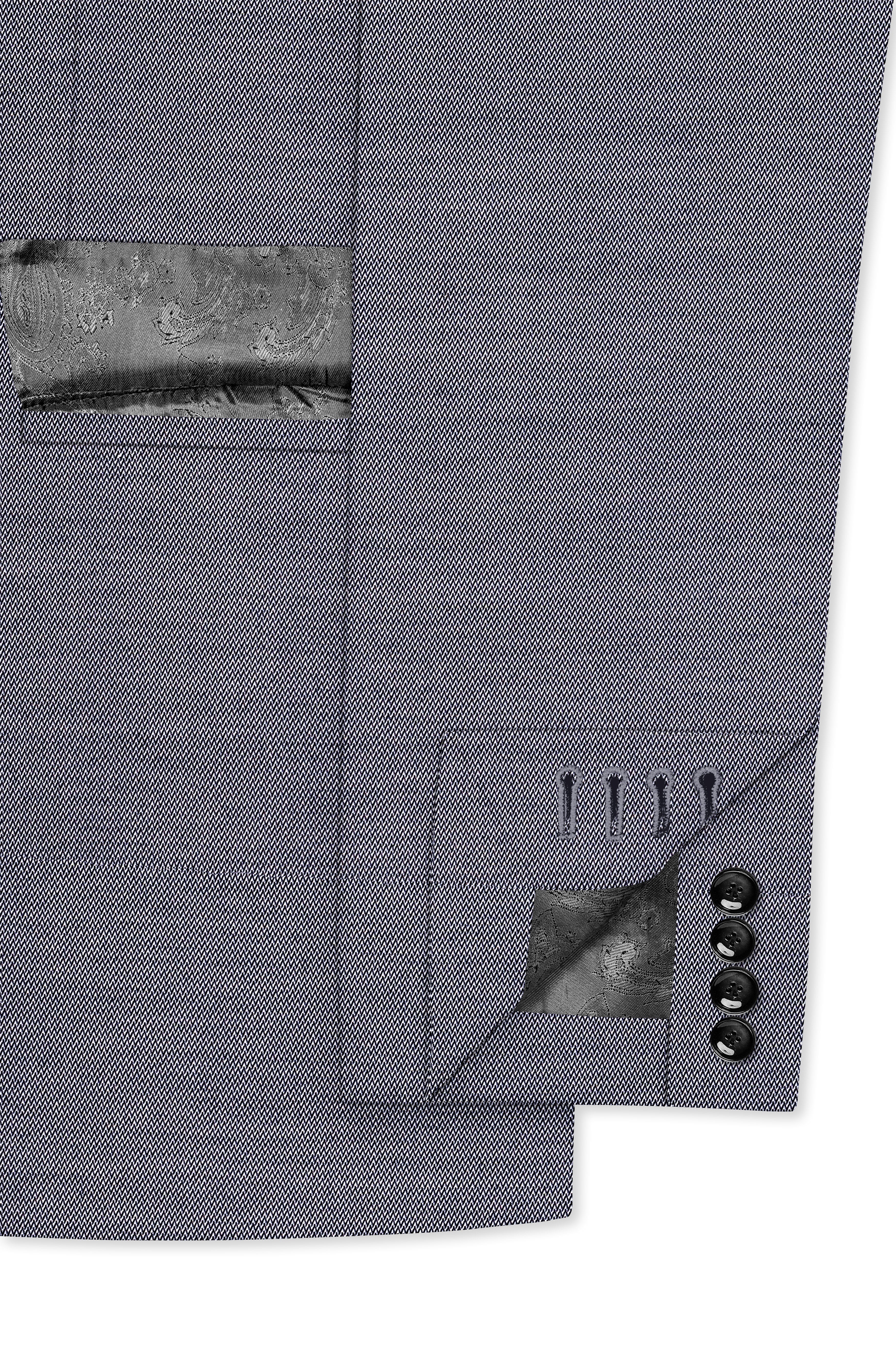 Herrivell-Martinique Blue Herringbone Textured Wool Rich Single Breasted Blazer