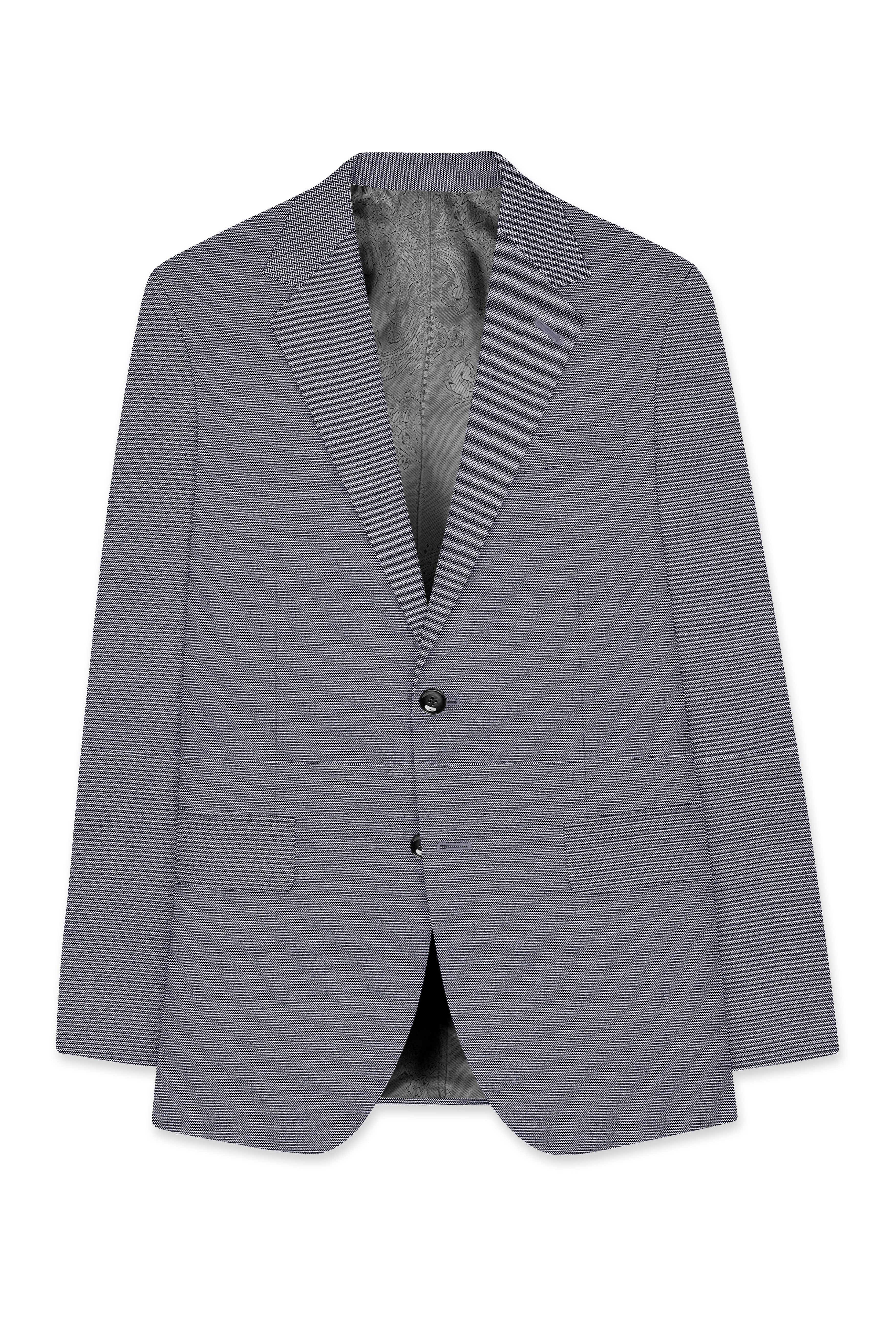 Herrivell-Martinique Blue Herringbone Textured Wool Rich Single Breasted Blazer