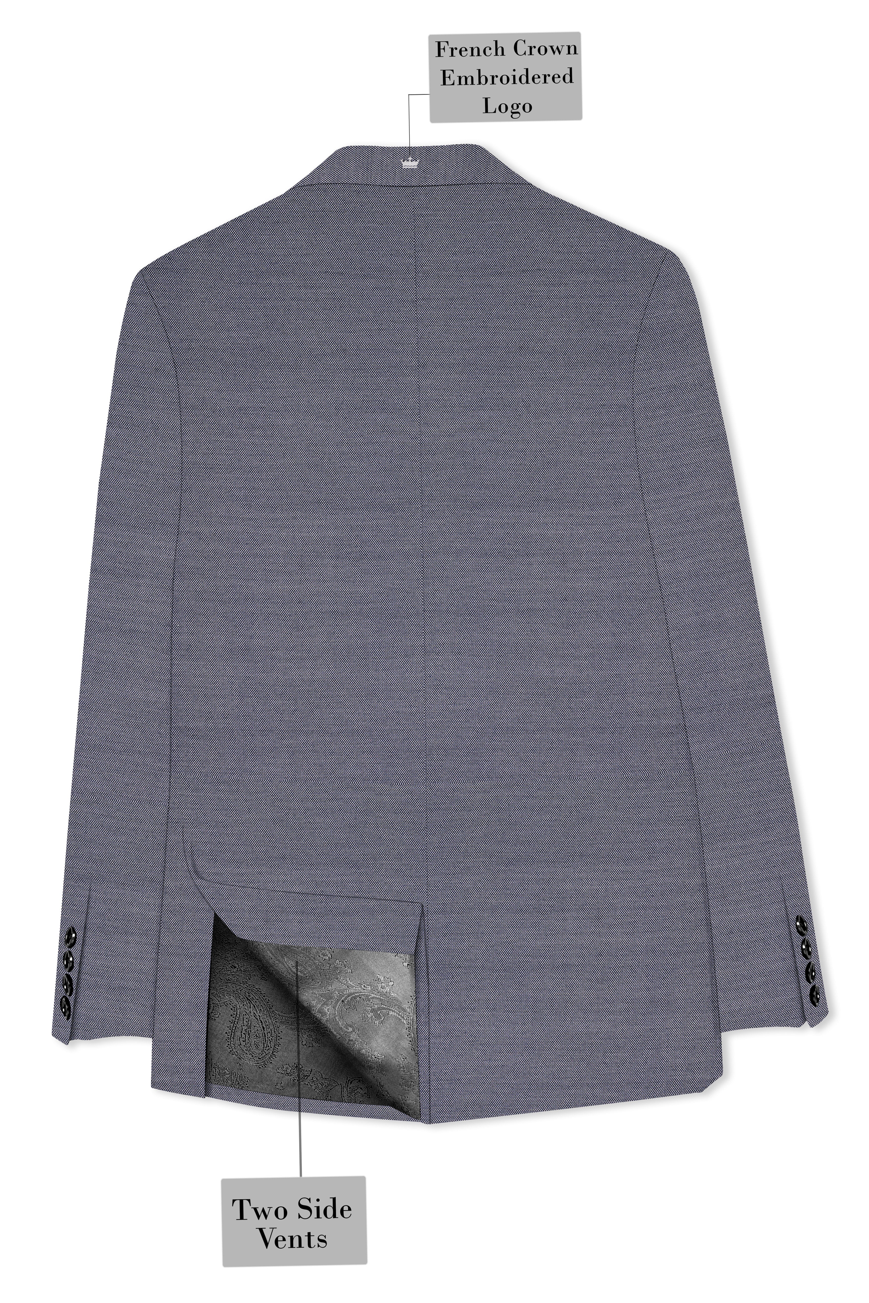 Herrivell-Martinique Blue Herringbone Textured Wool Rich Single Breasted Blazer