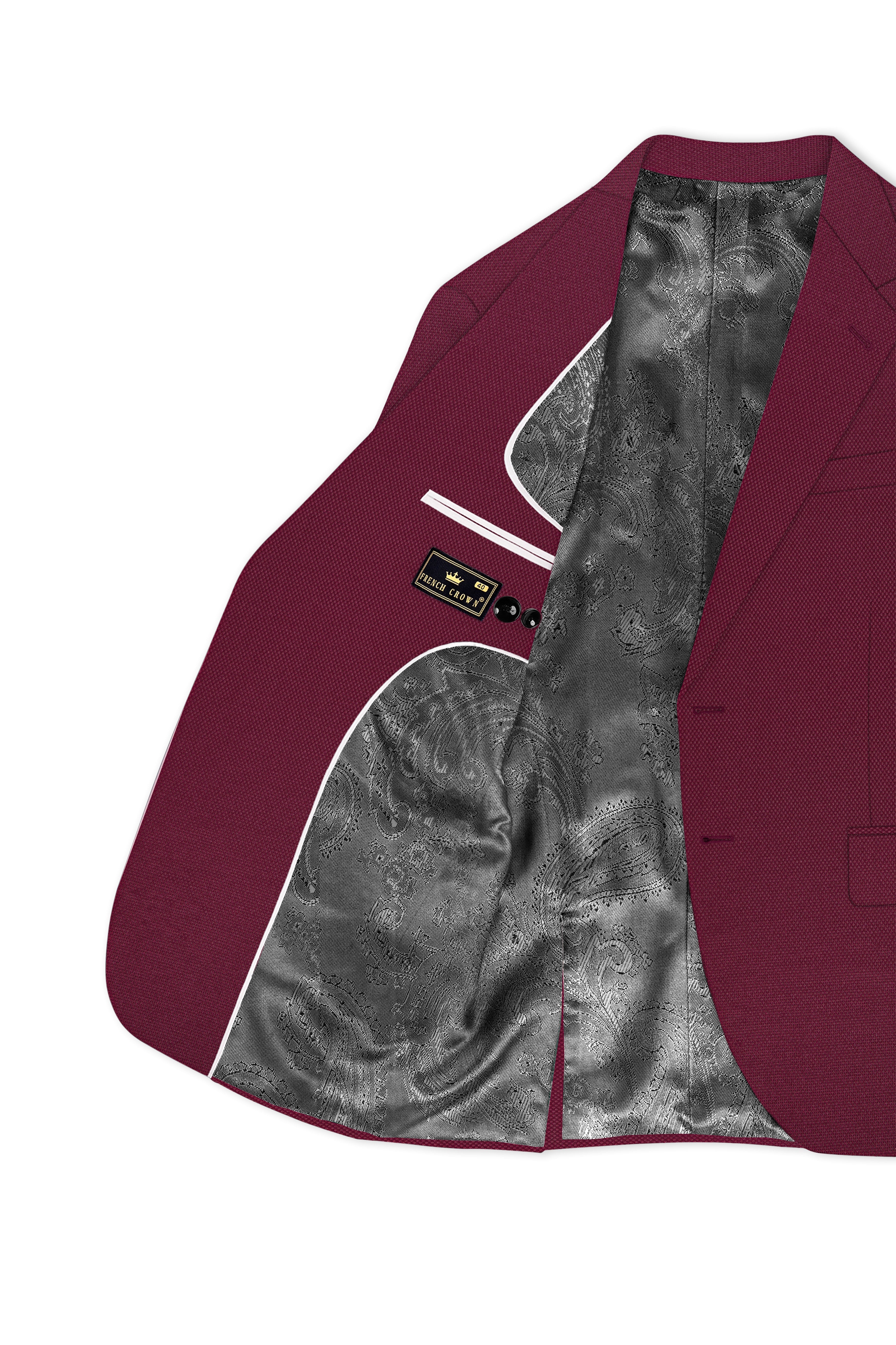 Marcrest-Castro Maroon Textured Wool Rich Single Breasted Blazer