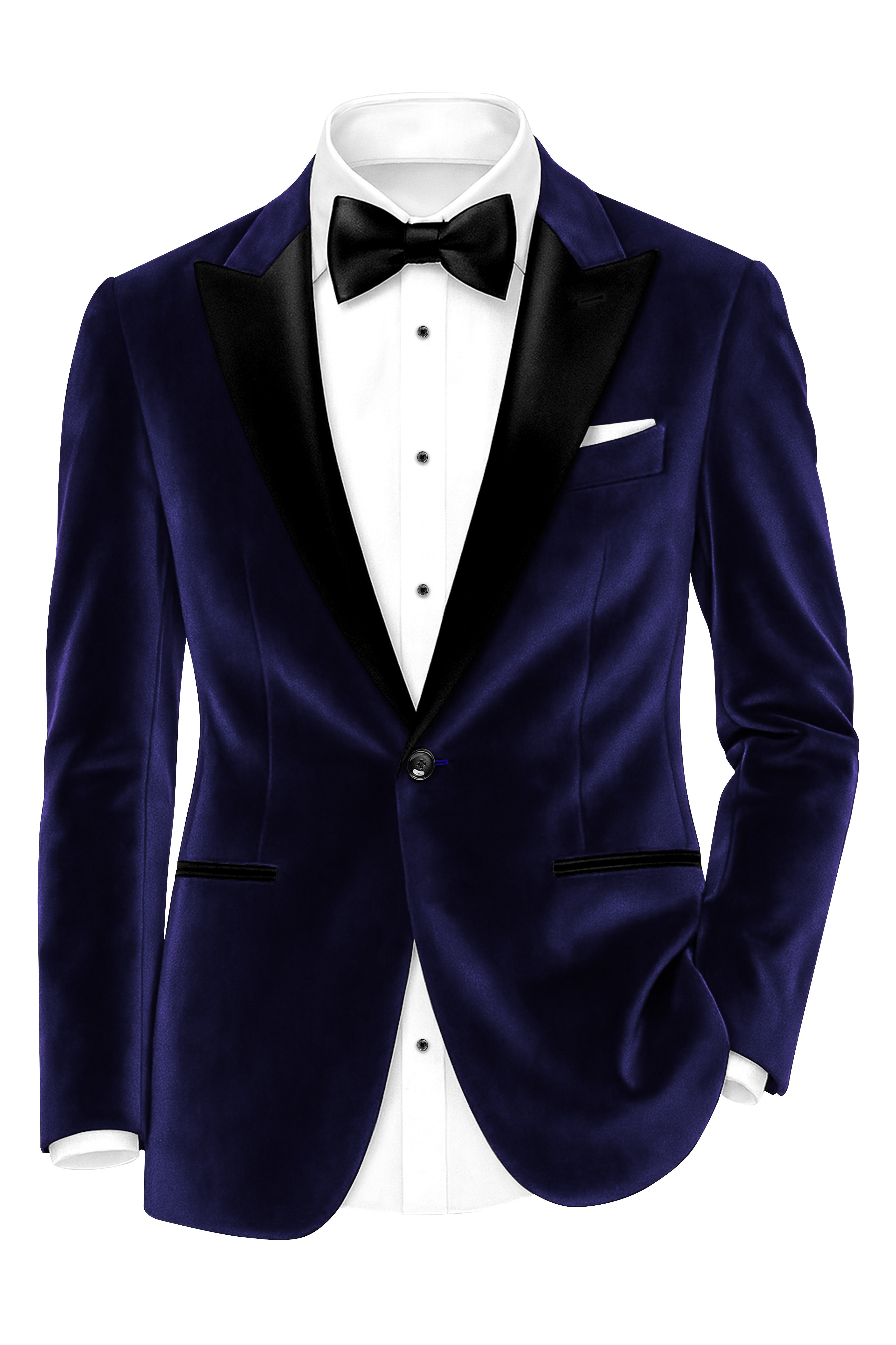 Azurion-Royal Blue Velvet Peak Lapel Tuxedo Blazer