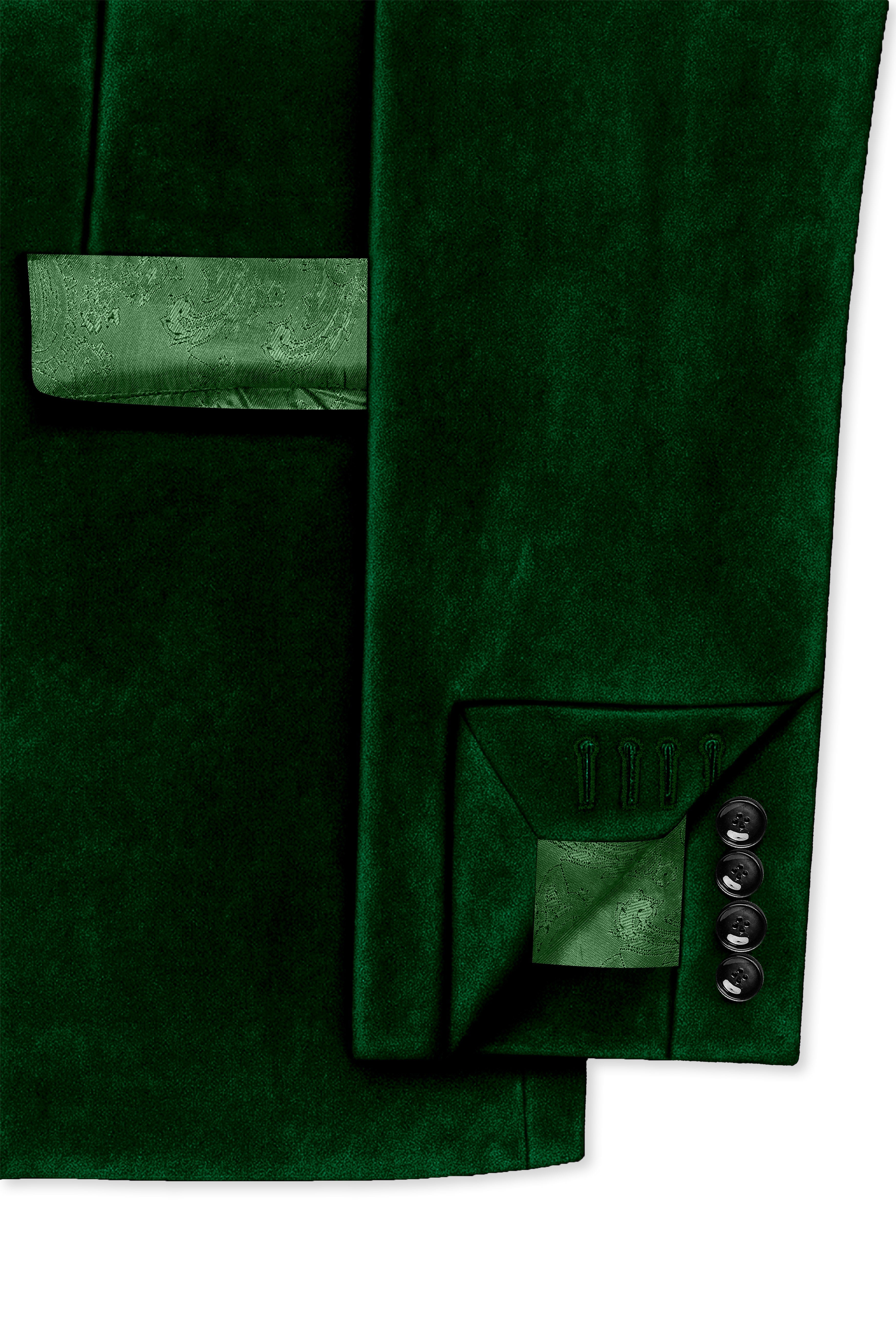 Virivell-Phthalo Green Velvet Peak Lapel Tuxedo Blazer