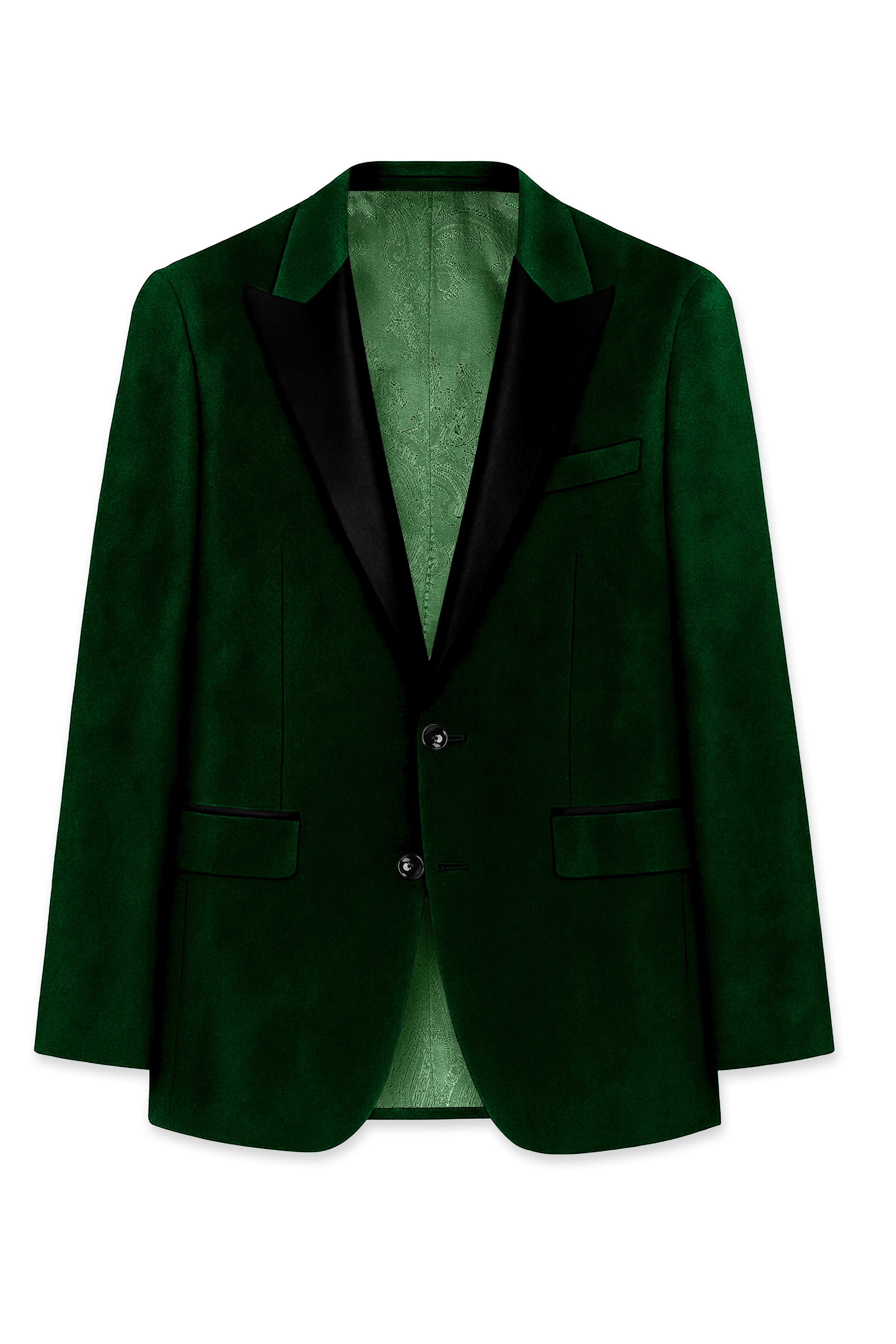 Virivell-Phthalo Green Velvet Peak Lapel Tuxedo Blazer