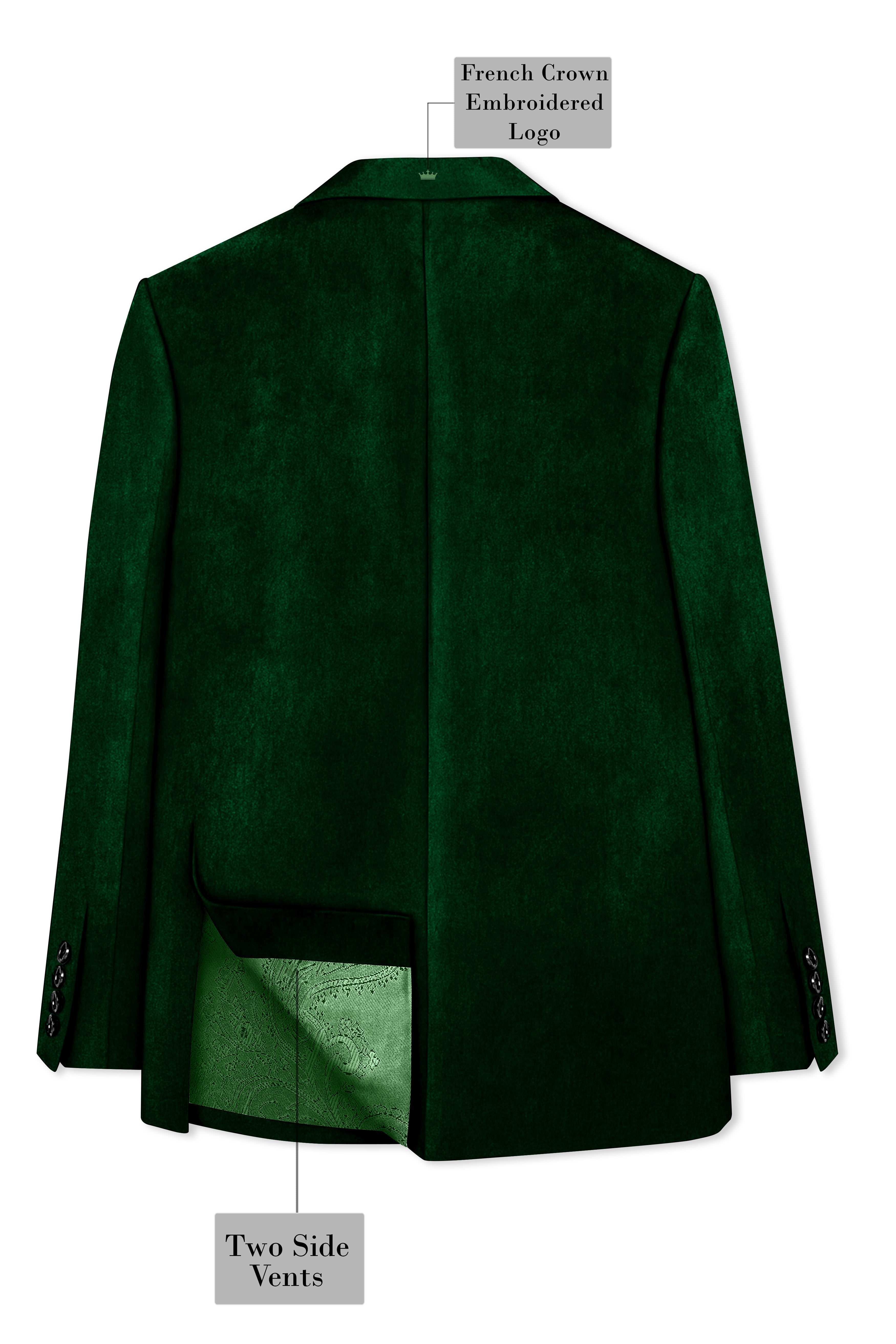Virivell-Phthalo Green Velvet Peak Lapel Tuxedo Blazer