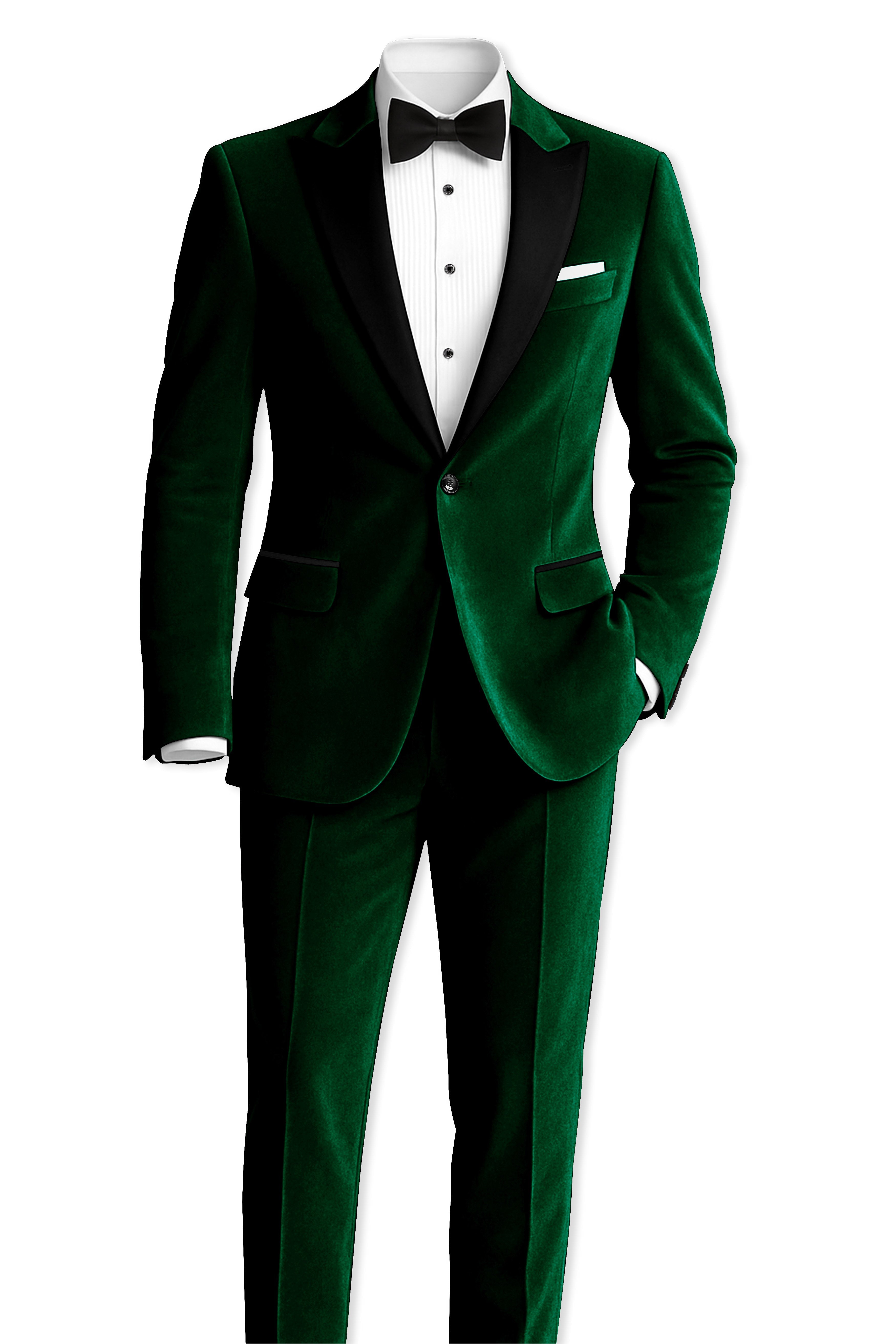 Virivell-Phthalo Green Velvet Peak Lapel Tuxedo Blazer