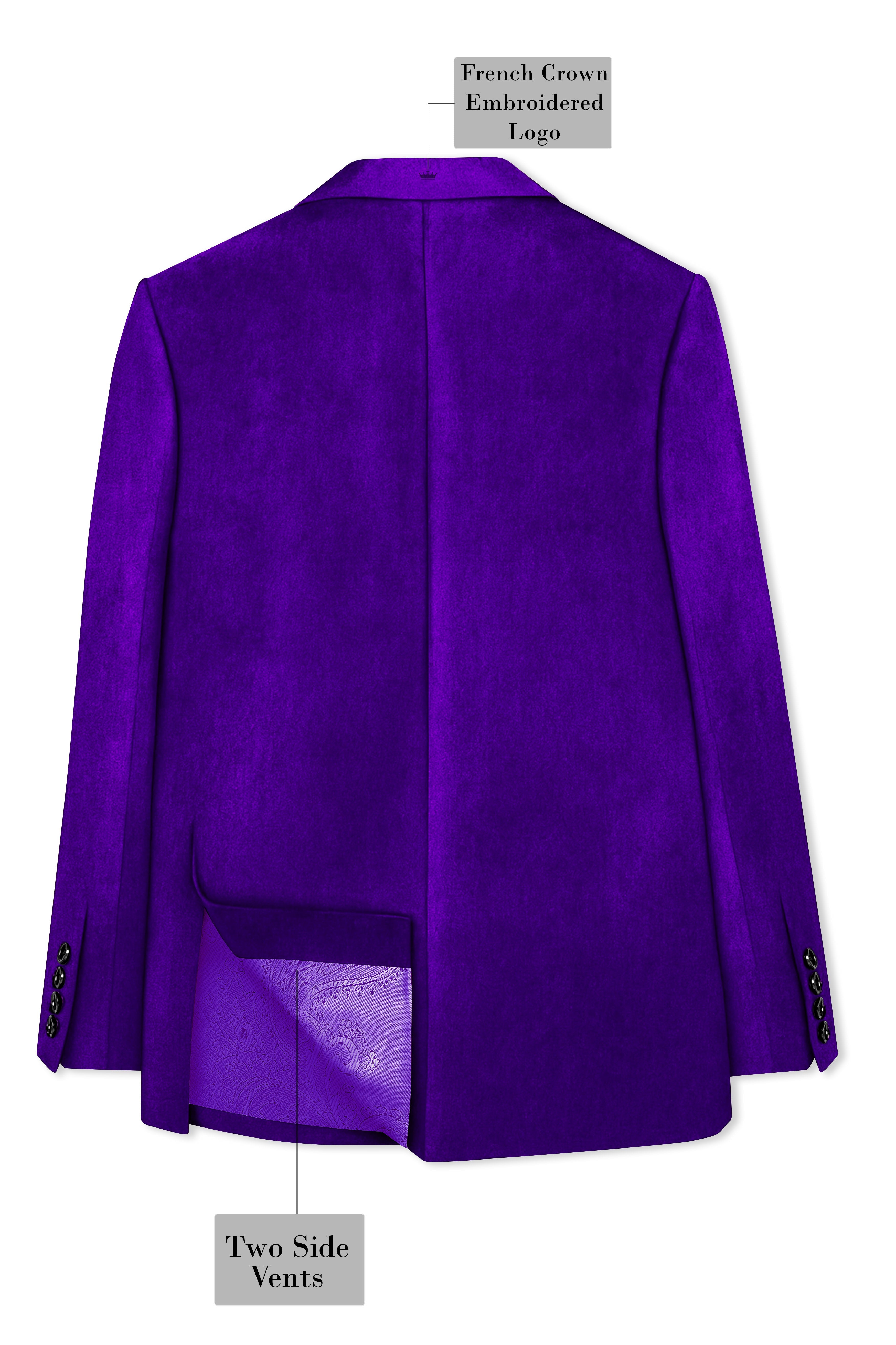 Purvion-Christalle Purple Velvet Peak Lapel Tuxedo Blazer