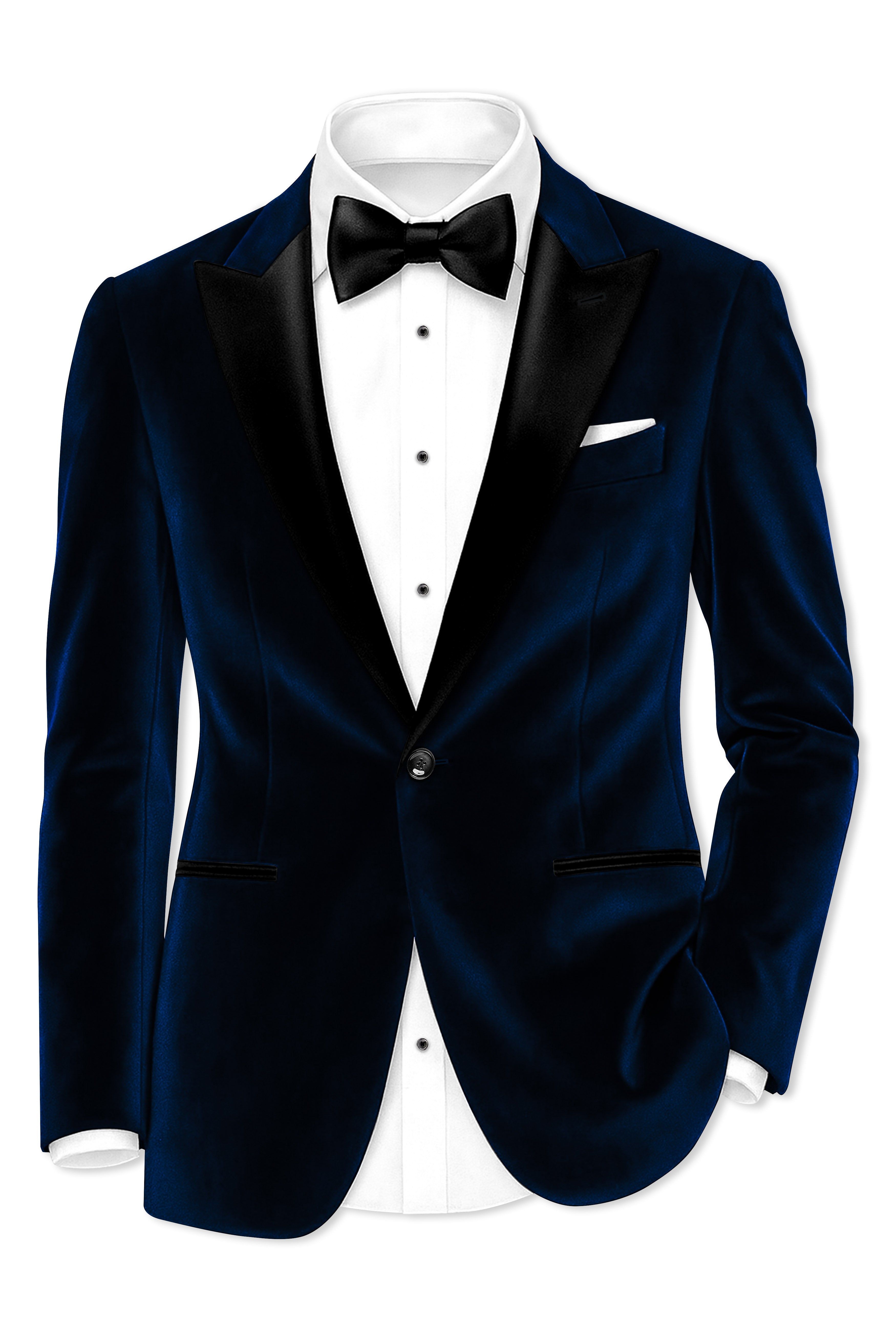 Noctivell-Cinder Blue Velvet Peak Lapel Tuxedo Blazer