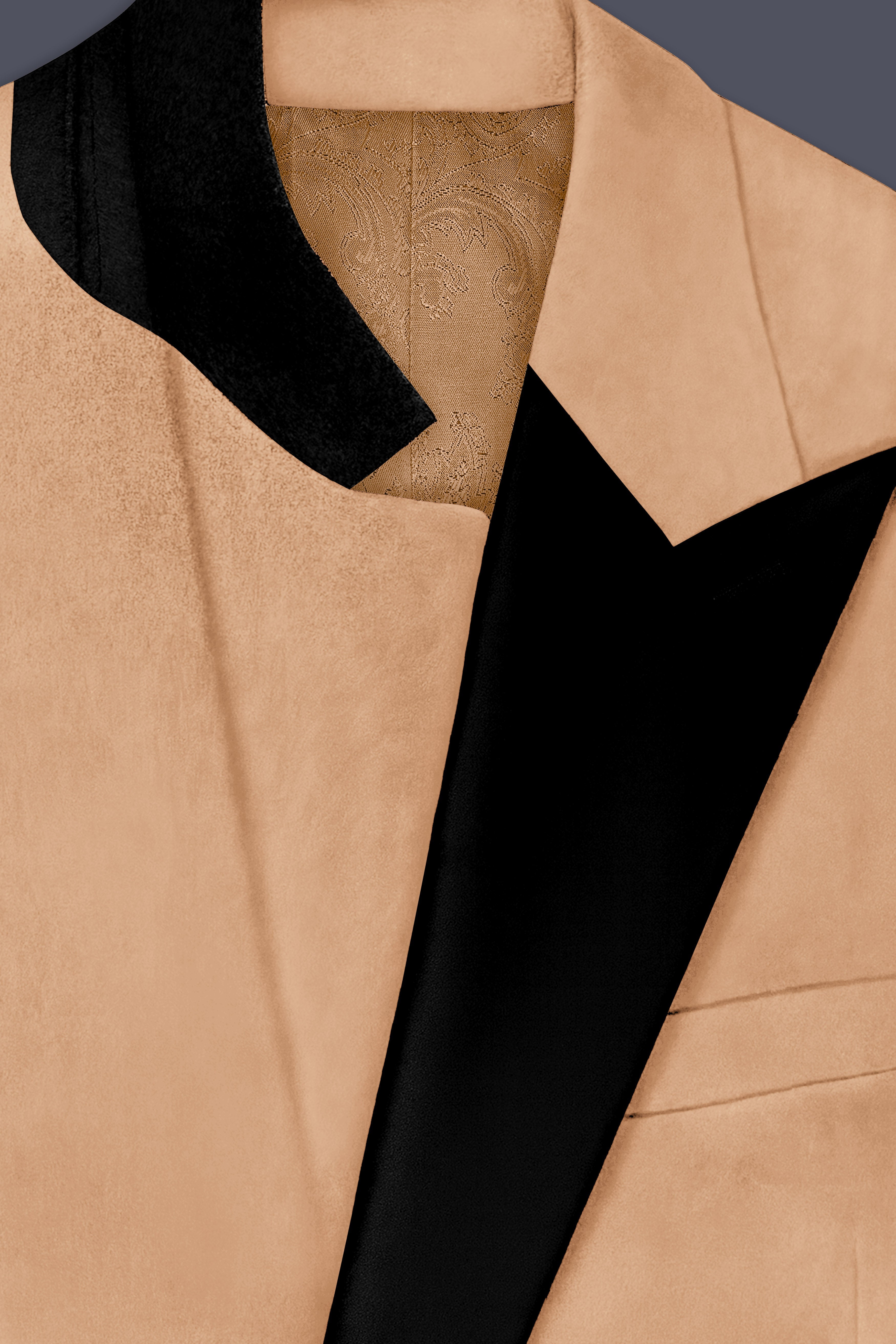 Ivorel-Fawn Cream Velvet Peak Lapel Tuxedo Blazer