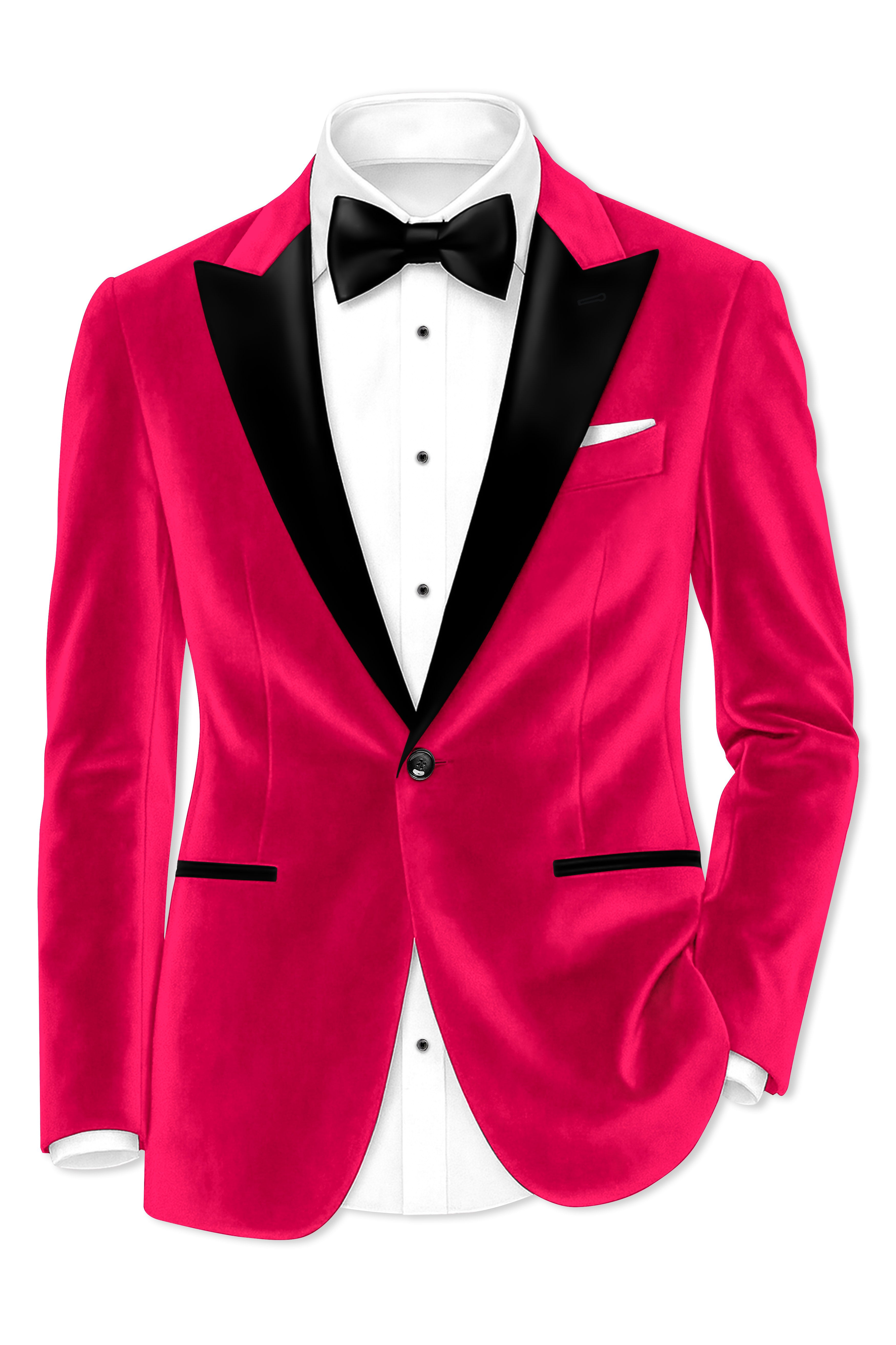Shivelle-Shiraz Pink Velvet Peak Lapel Tuxedo Blazer