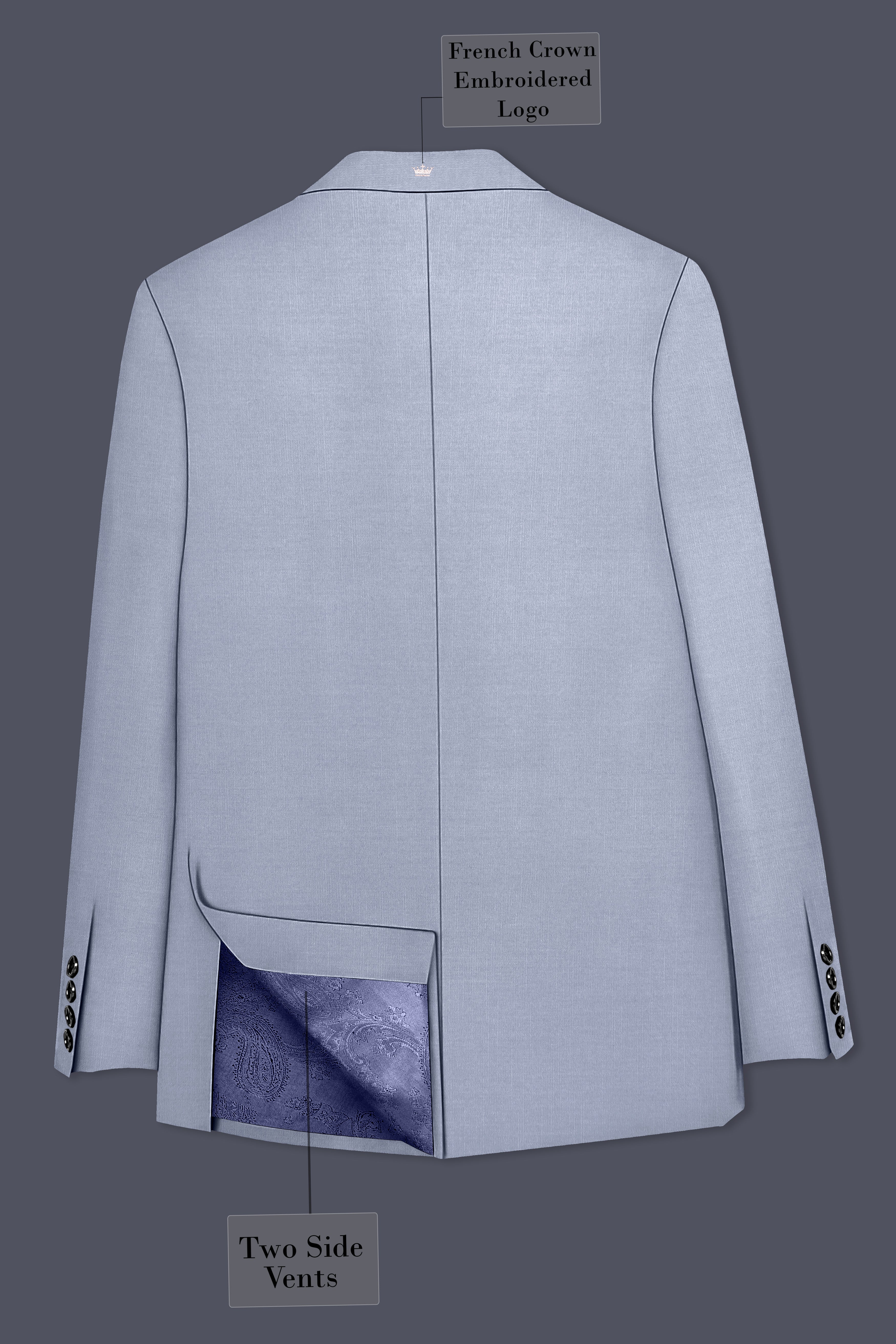 Mistivell-Mountain Mist Gray Wool Rich Double Breasted Stretchable traveler Blazer